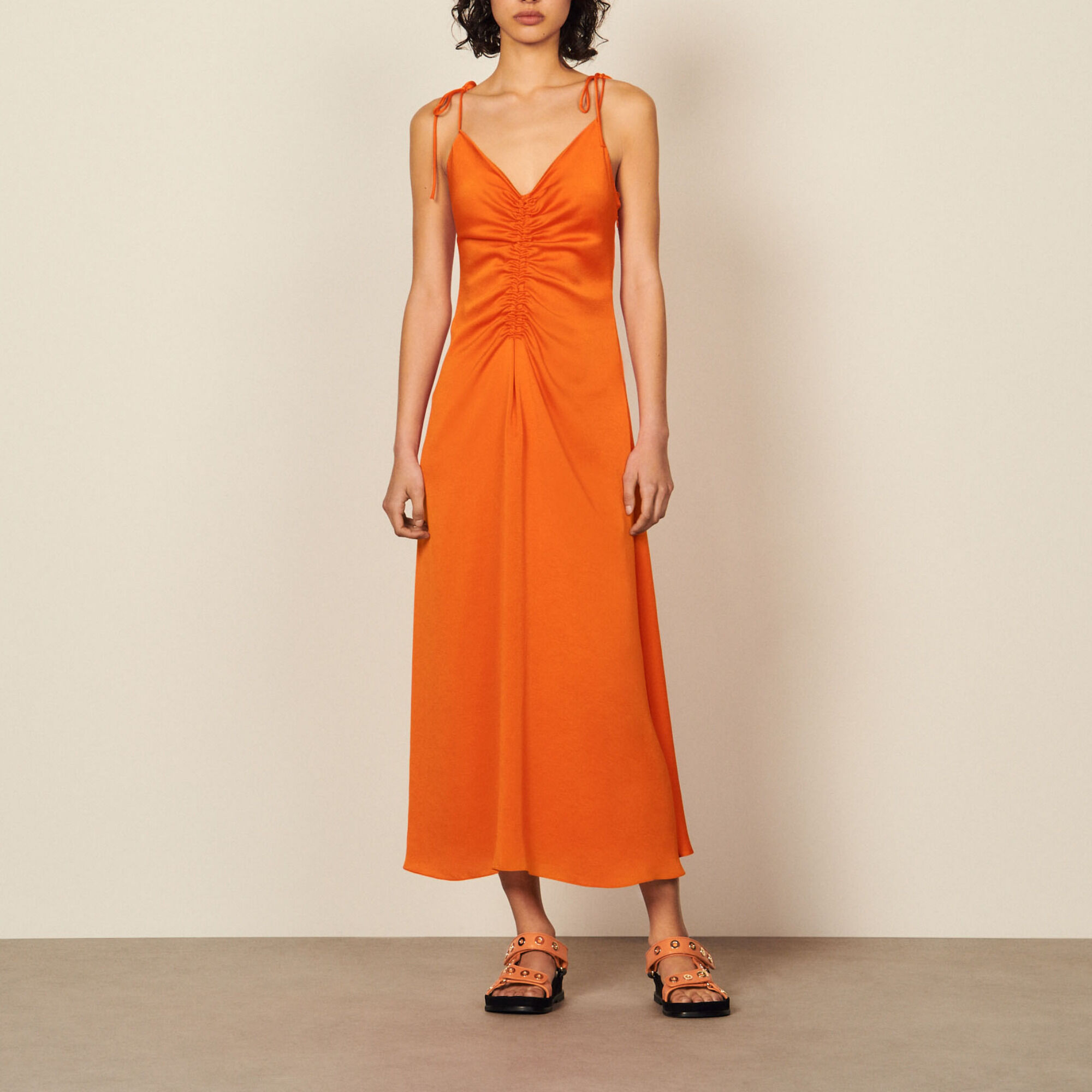 Midi dress with narrow straps