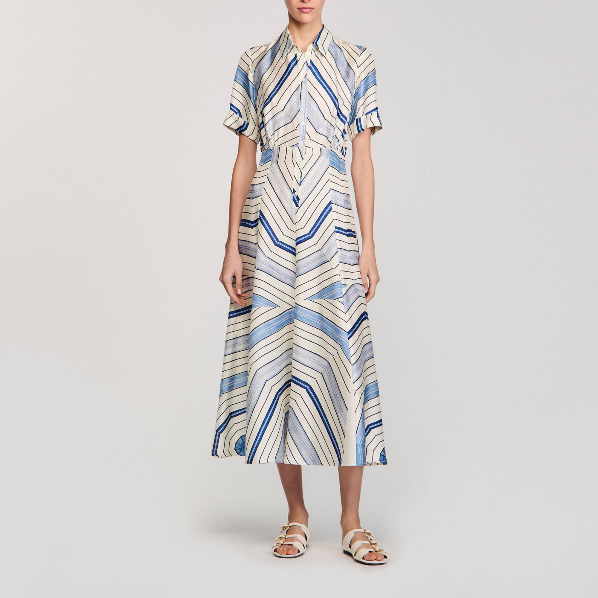 Spiral-motif silk midi dress