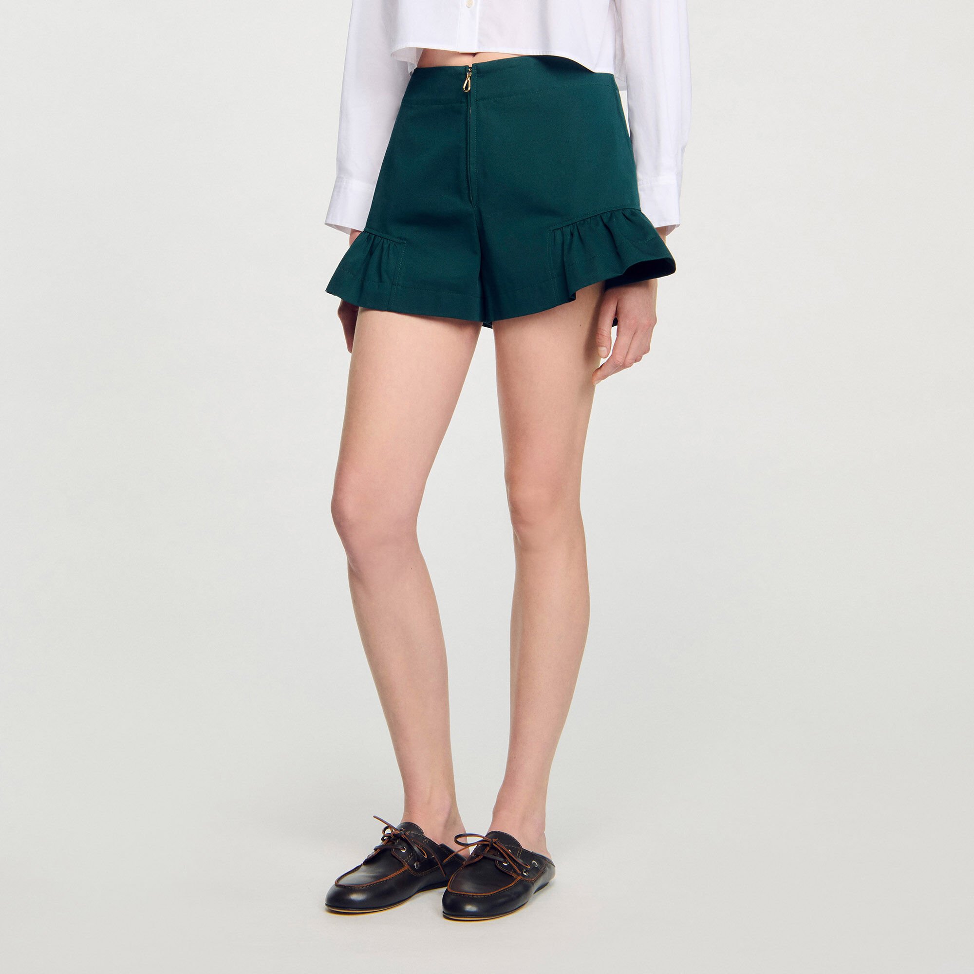 関税・送料込み!【国内発送】Sandro Ruffled ショートパンツ Ruffled shorts green For Women | Sandro Paris