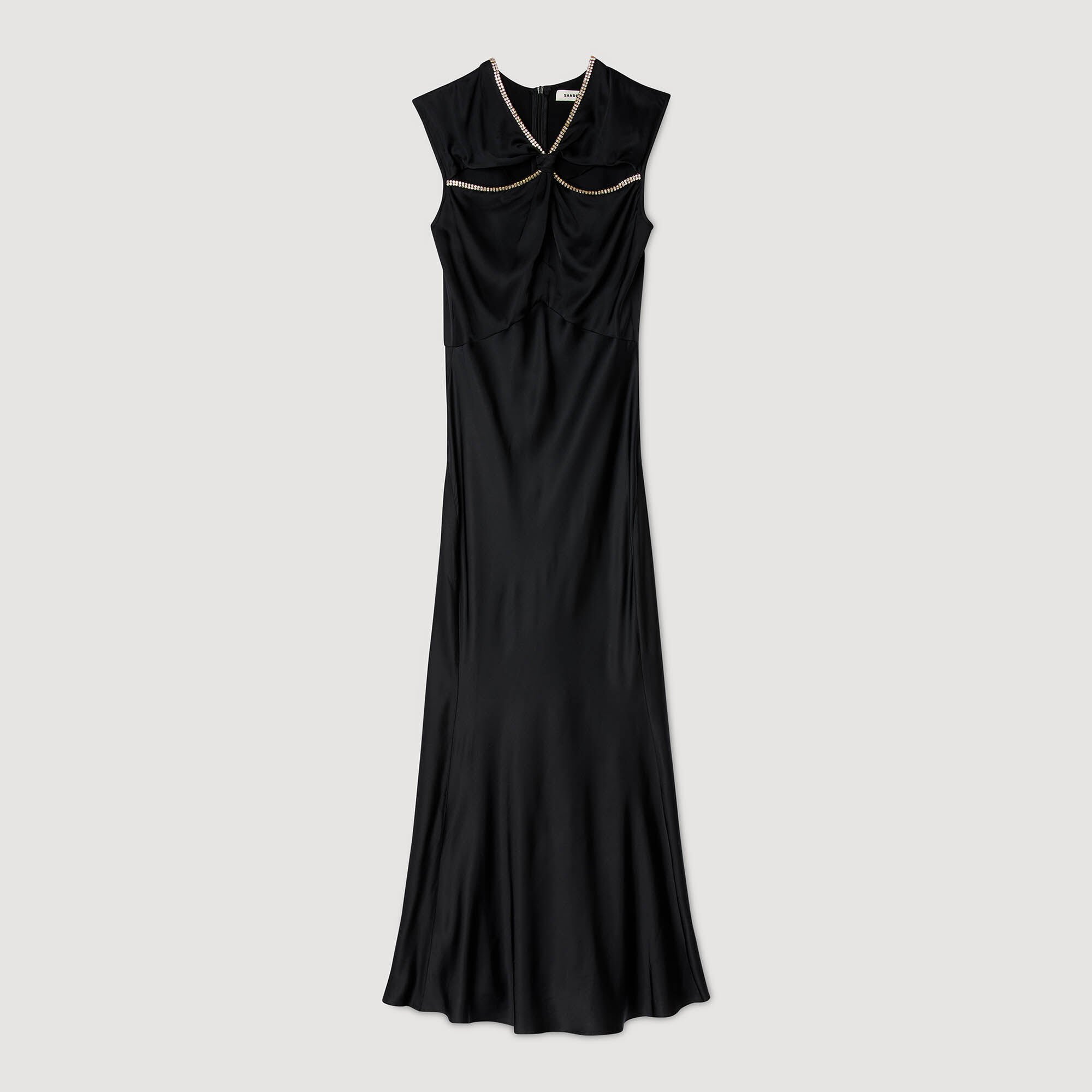 Satin maxi dress with rhinestones