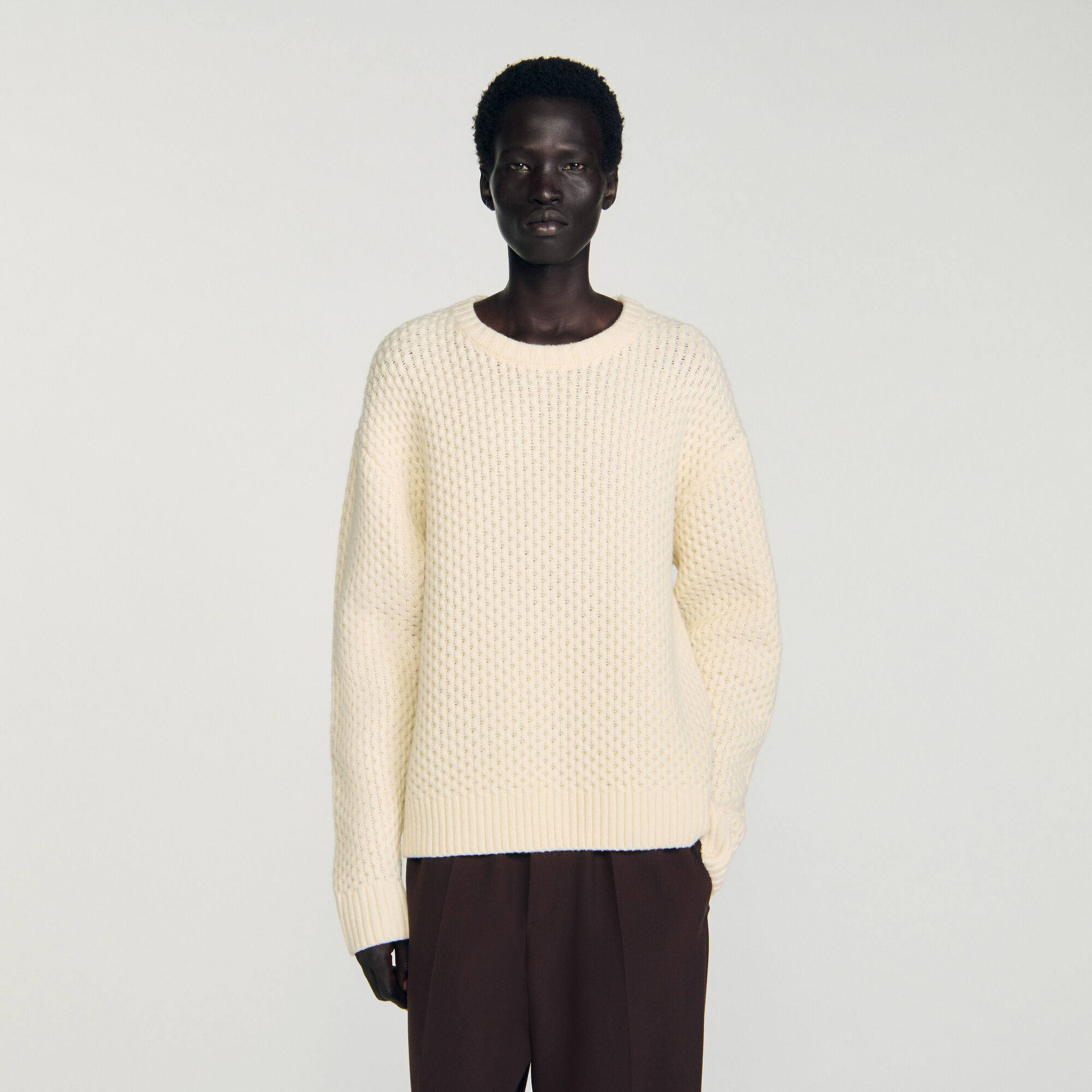 Honeycomb stitch wool jumper