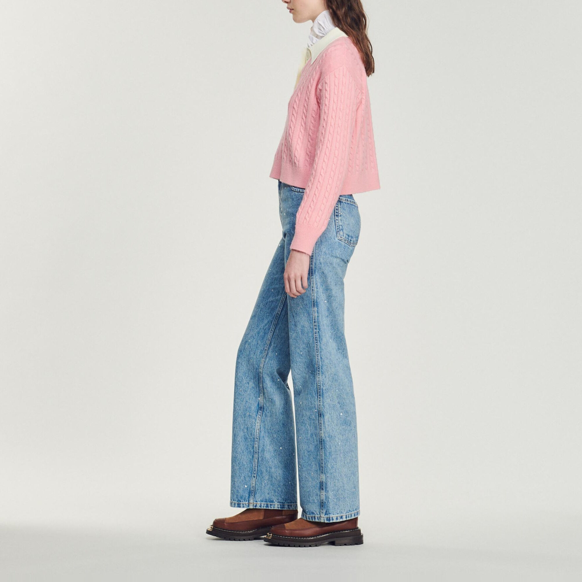 Cropped cable-knit sweater