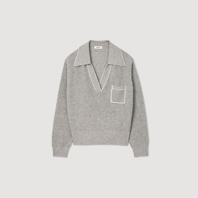 Open polo-collar neck jumper