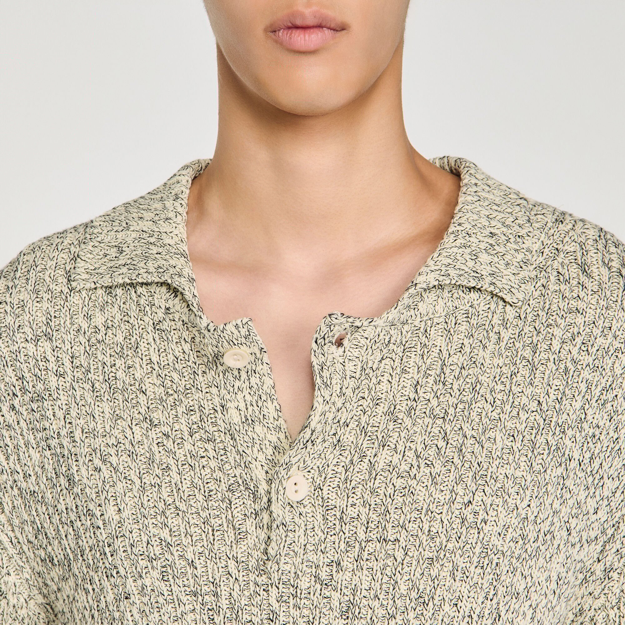 Marl cotton knit polo shirt