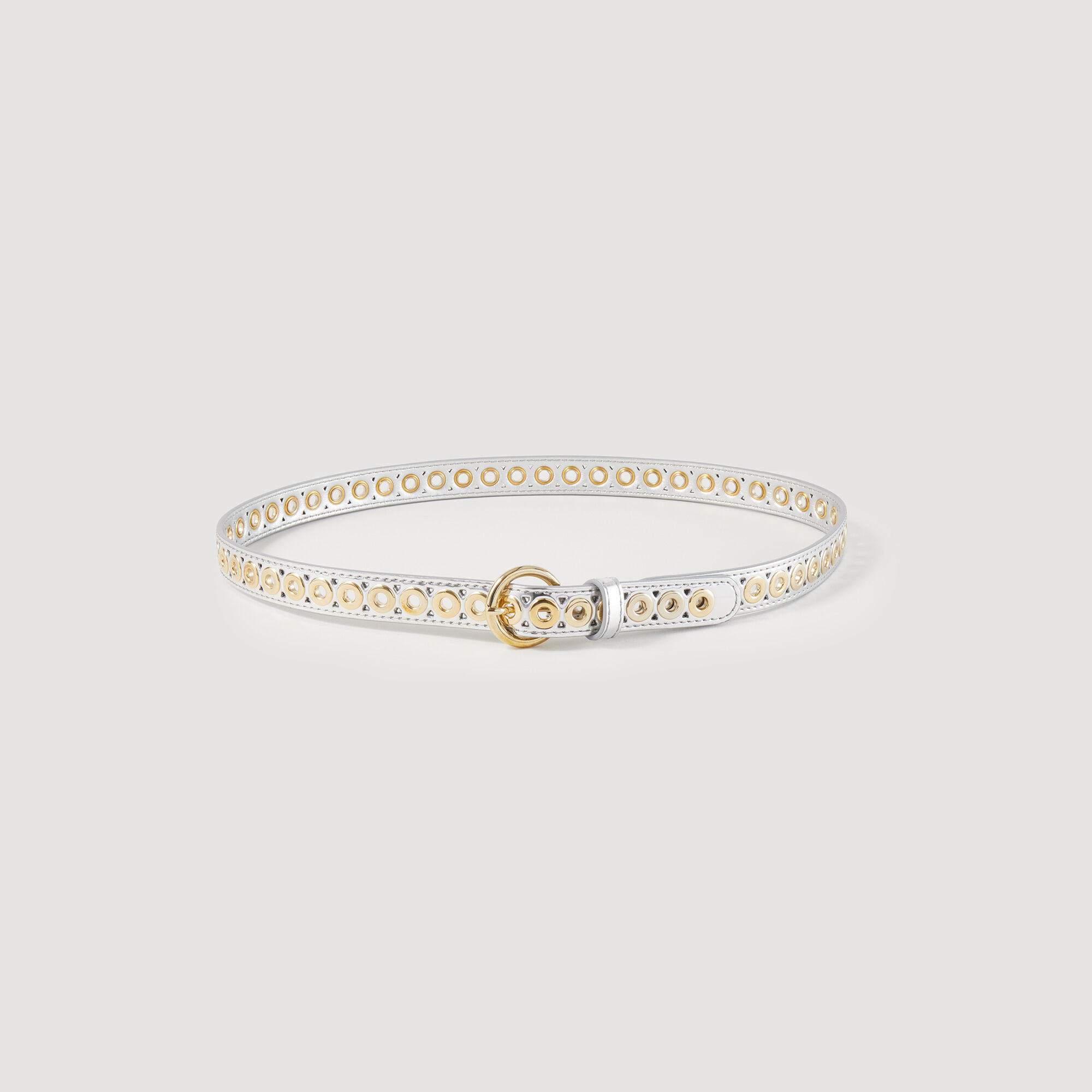 Belt with round buckle and eyelets