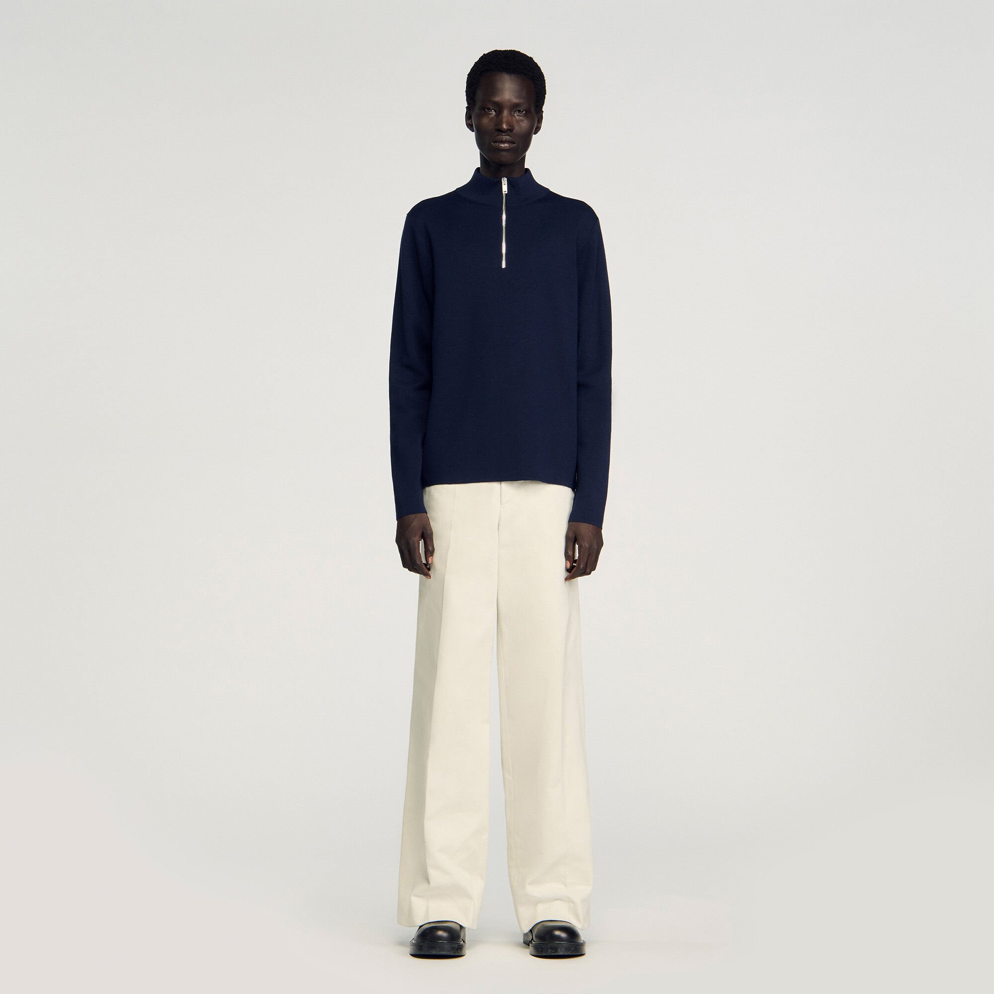 Wool jumper with zip collar