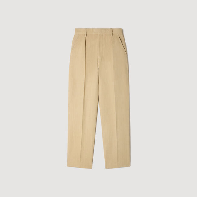 Wide pleated cotton-linen trousers