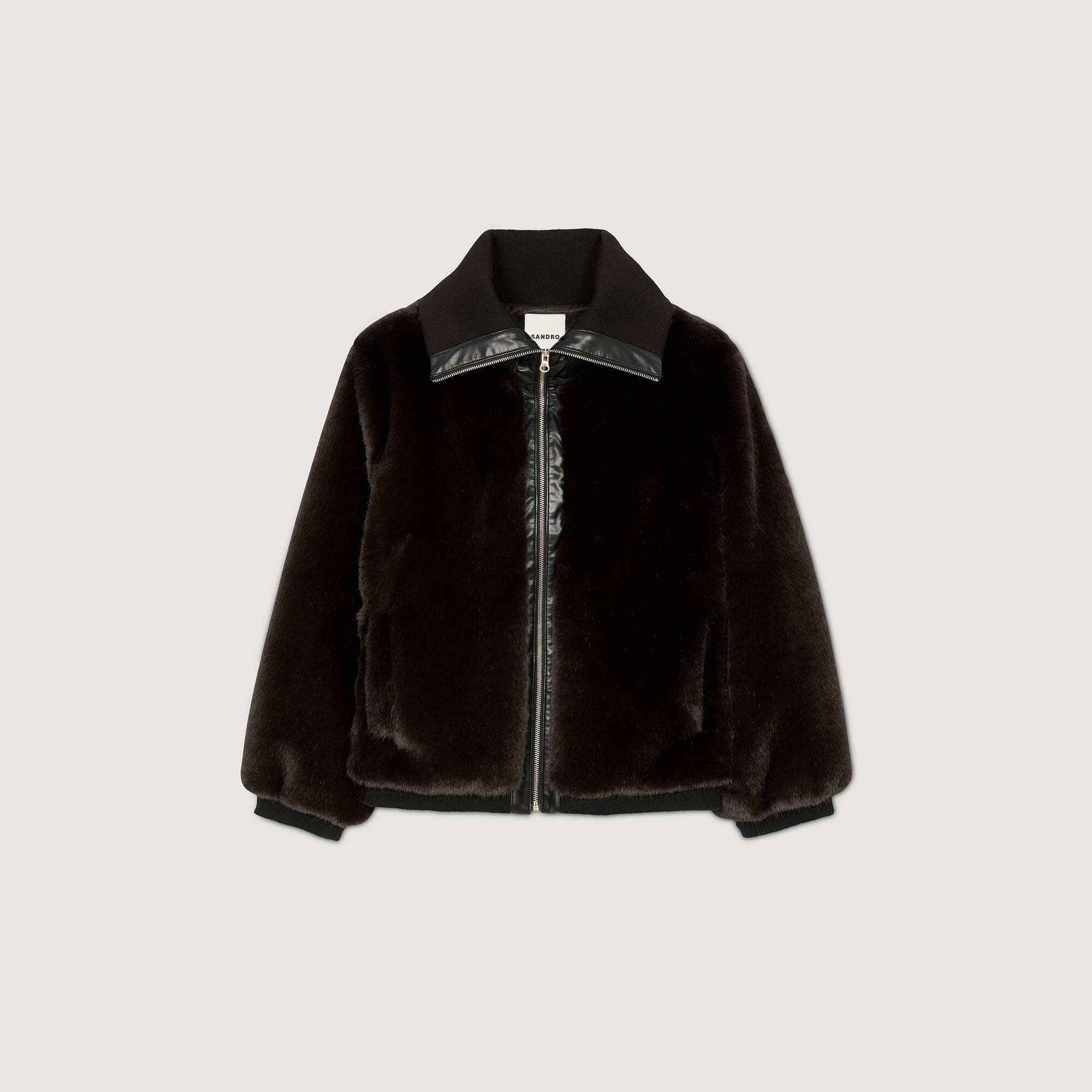 Short faux fur coat brown For Women | Sandro Paris