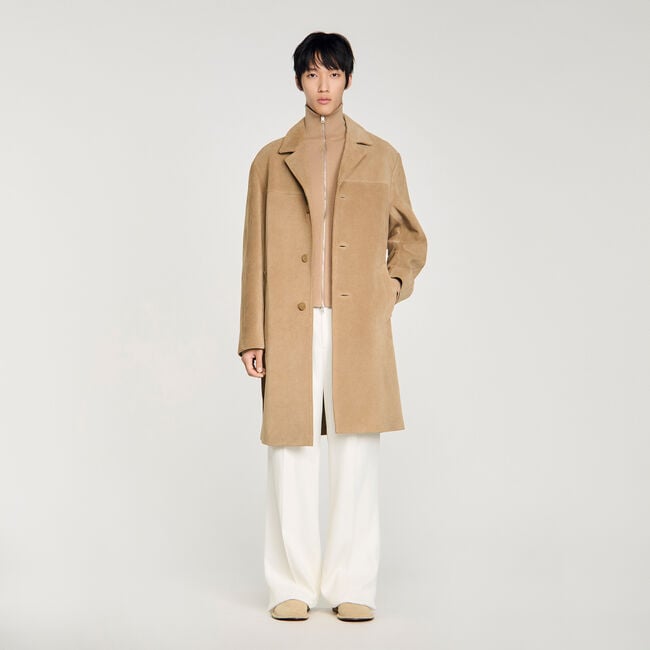 Long belted leather coat