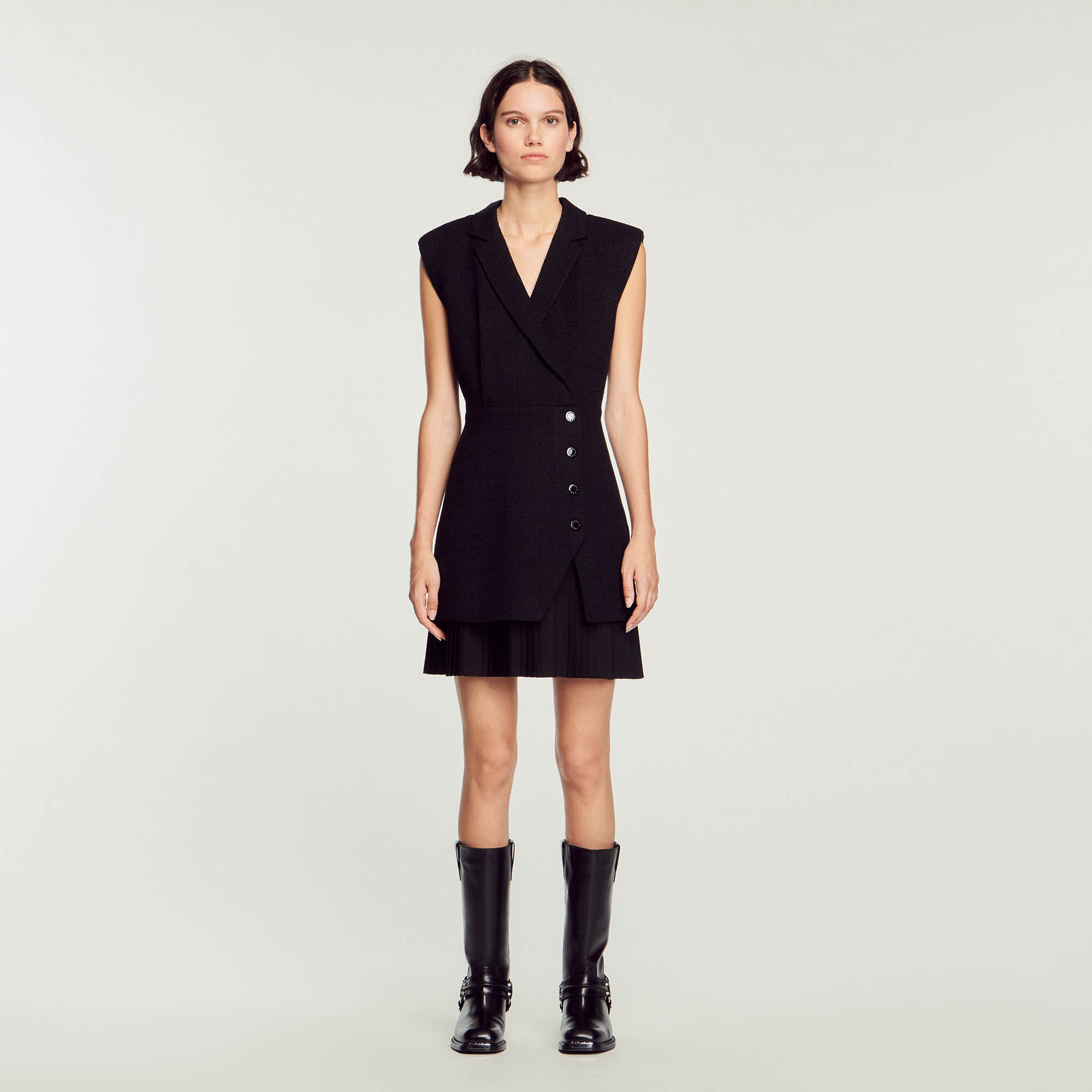 Pleated tweed dress black gray For Women Sandro Paris