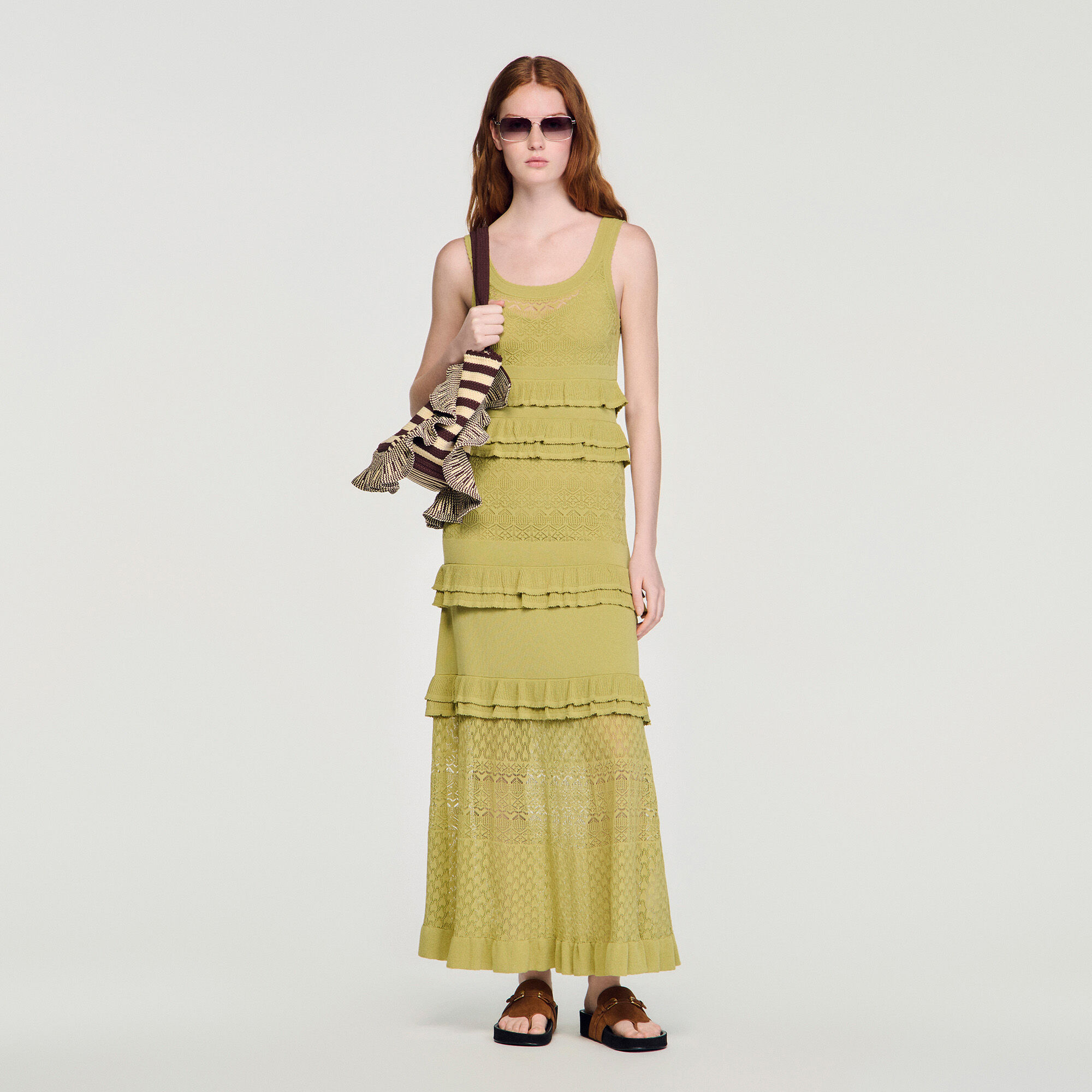 green ruffle dress maxi Frilling Temptation Green Frilled Lace Up Back Cami Maxi Dress main image 0