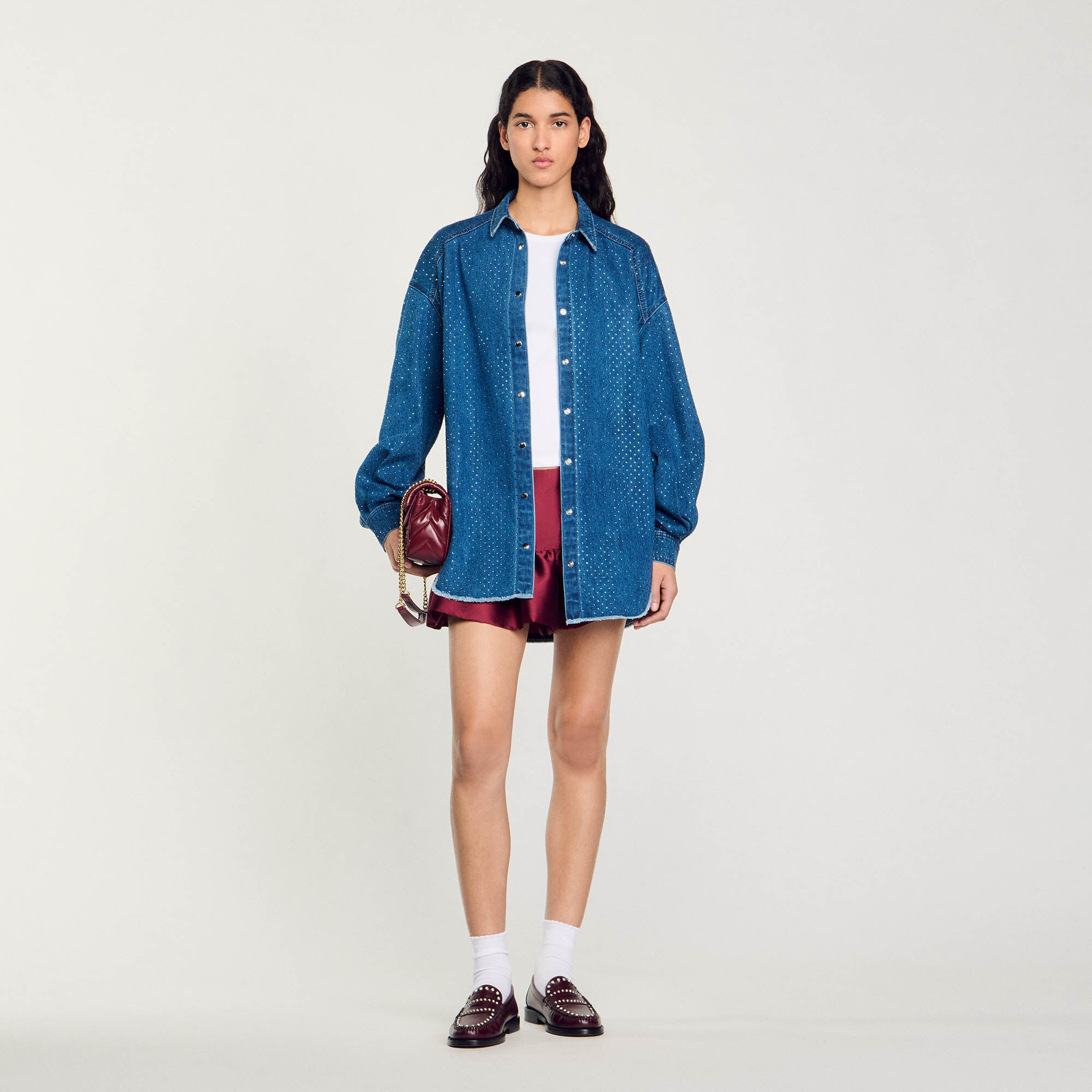 Denim shirt with cardigan clearance