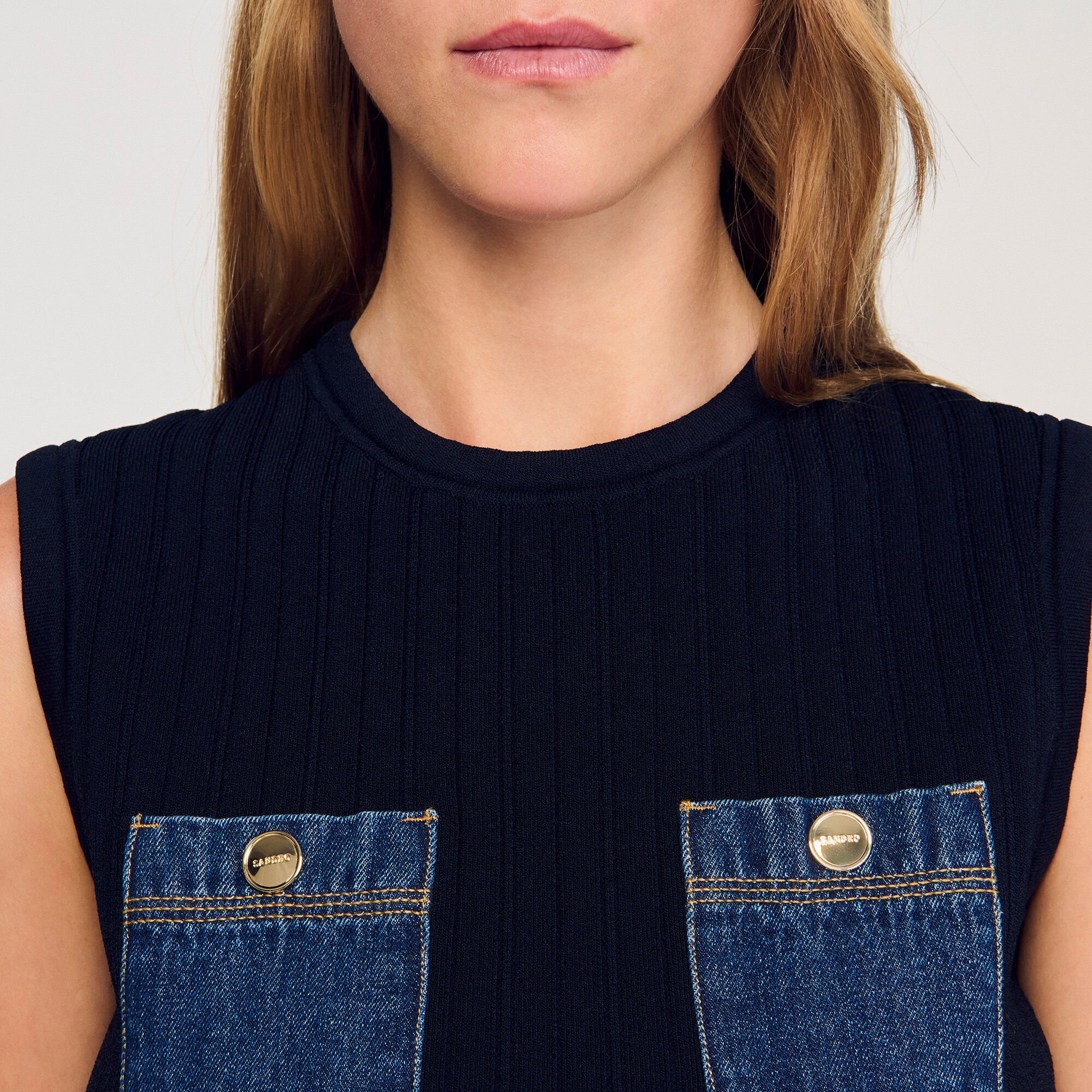 Knit and denim top