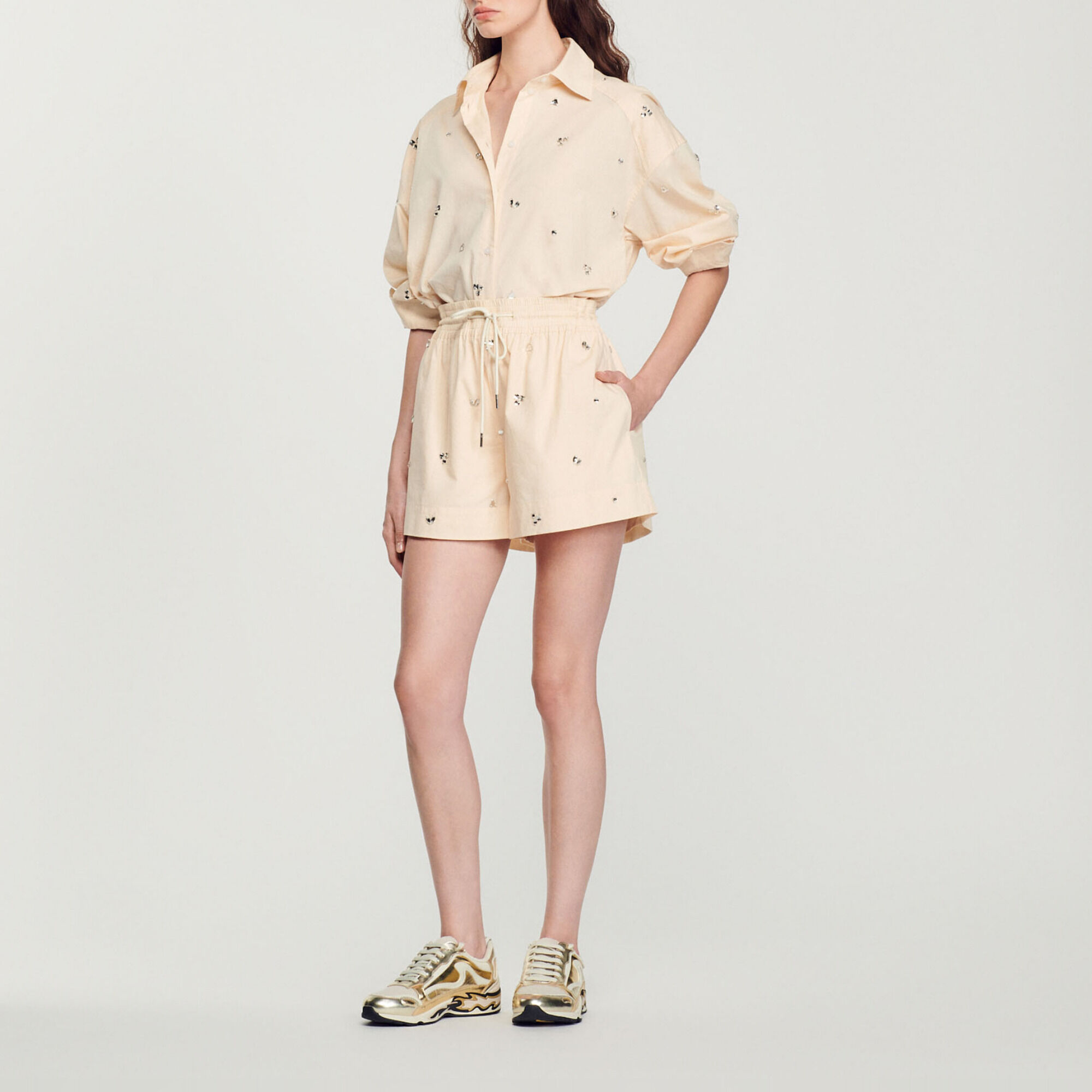 Hand-embroidered embellished shorts