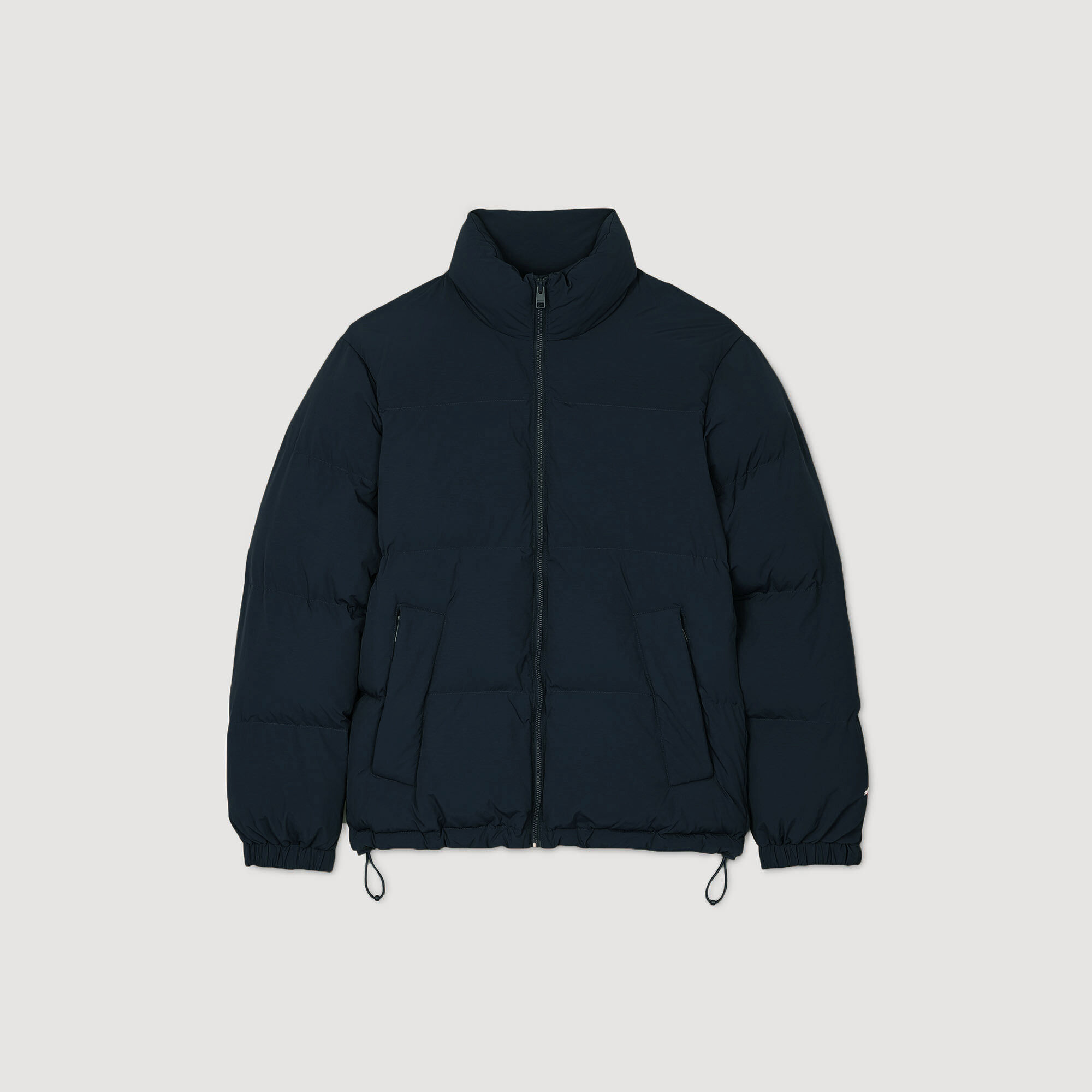 Hooded puffer with high collar