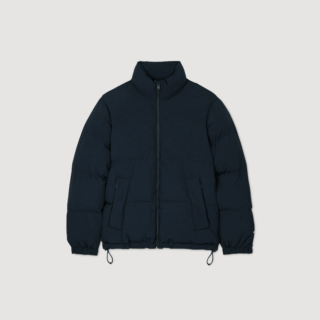 Hooded puffer with high collar