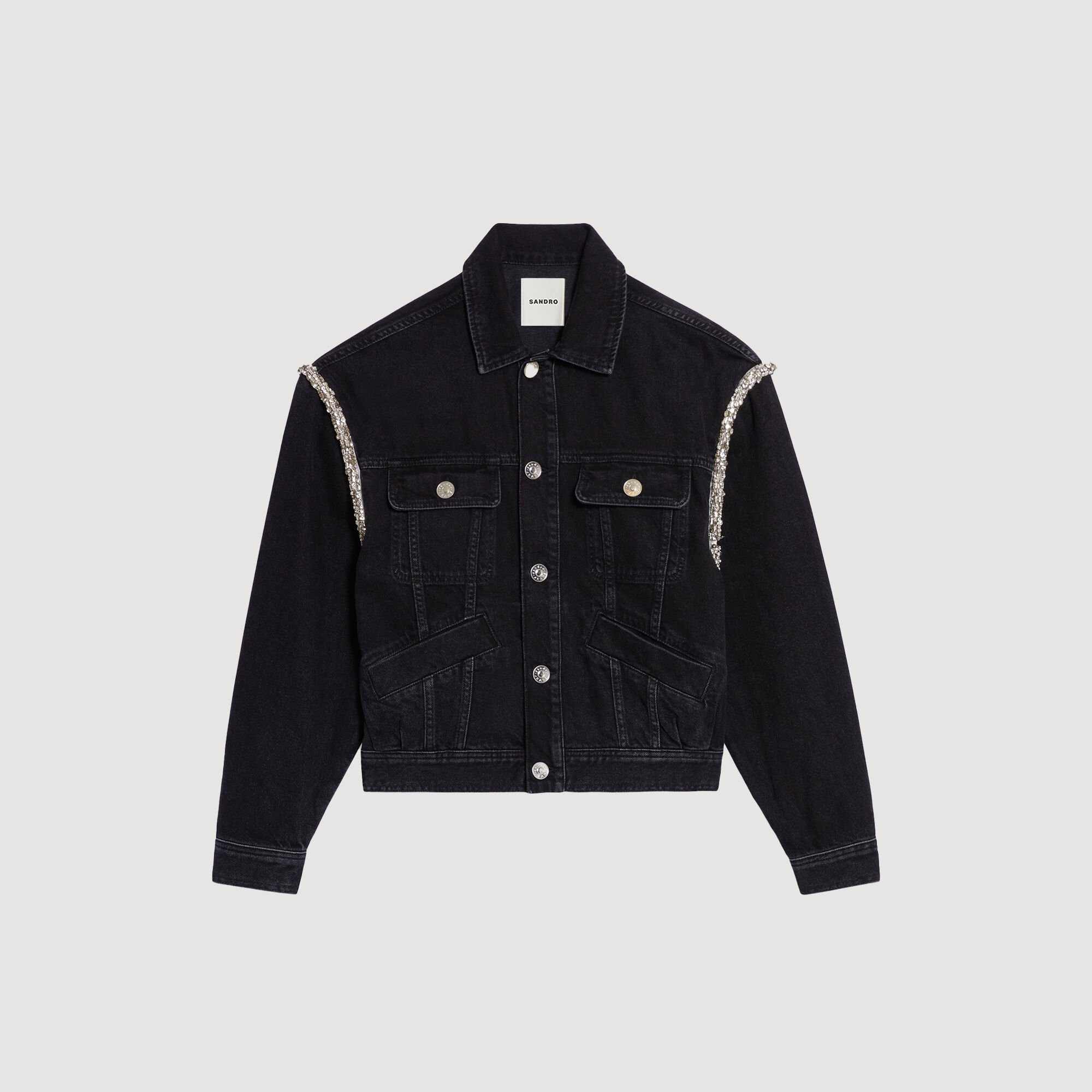 Oversized denim jacket with rhinestones