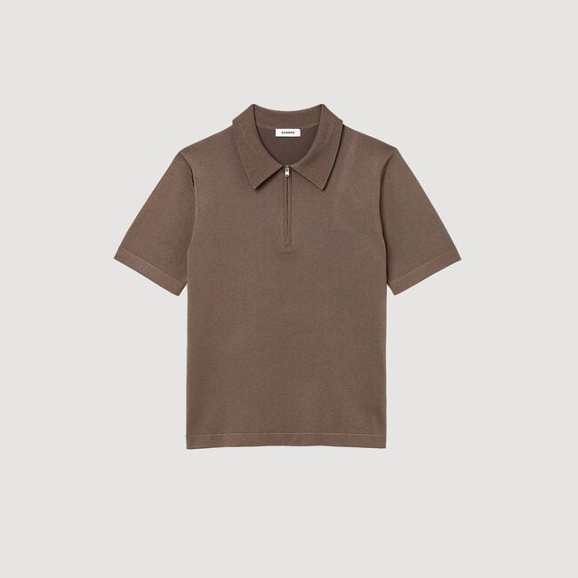 Knitted polo shirt with zip collar