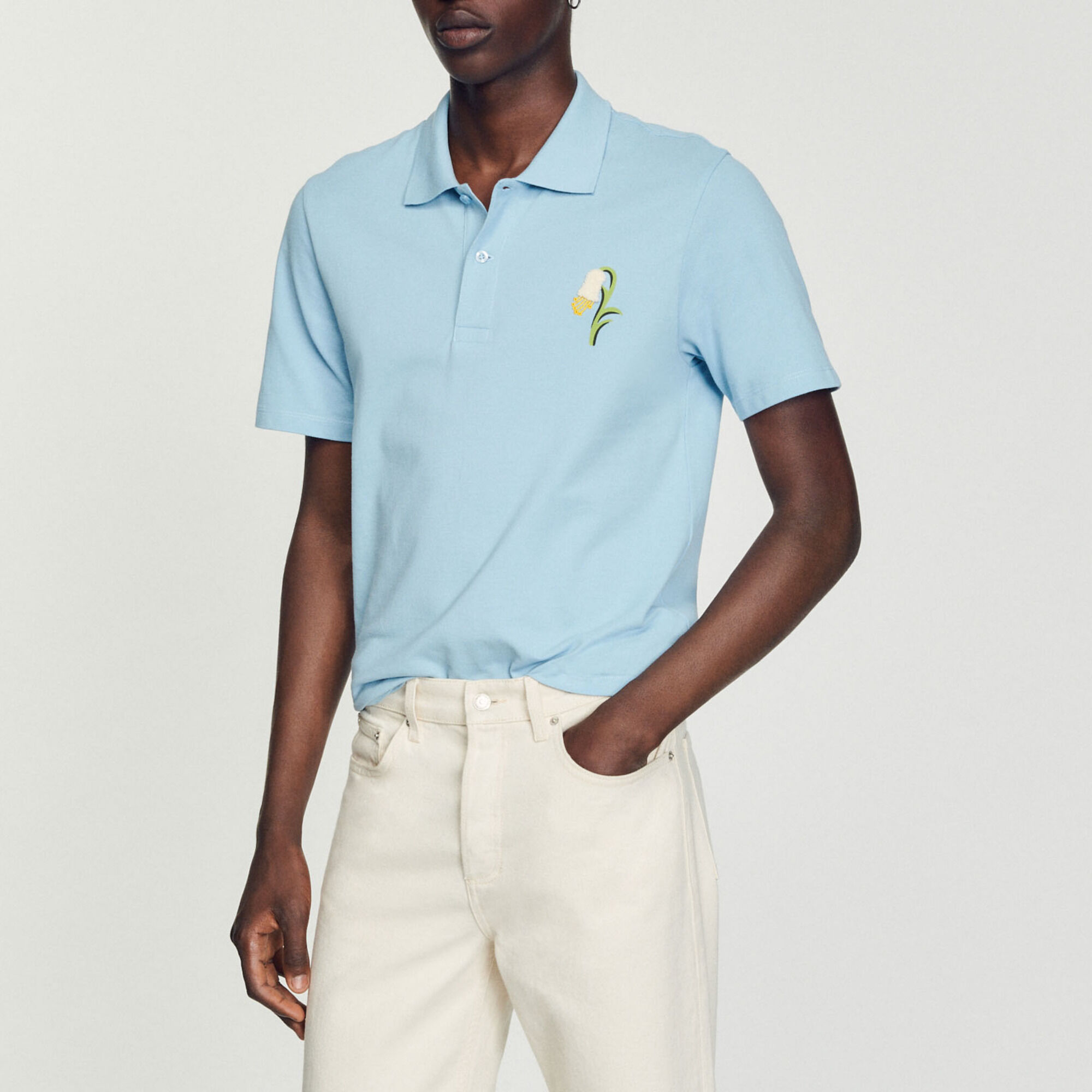 Cotton piqué polo shirt with embroidery blue for Men Cotton piqué polo shirt with embroidery blue for Men