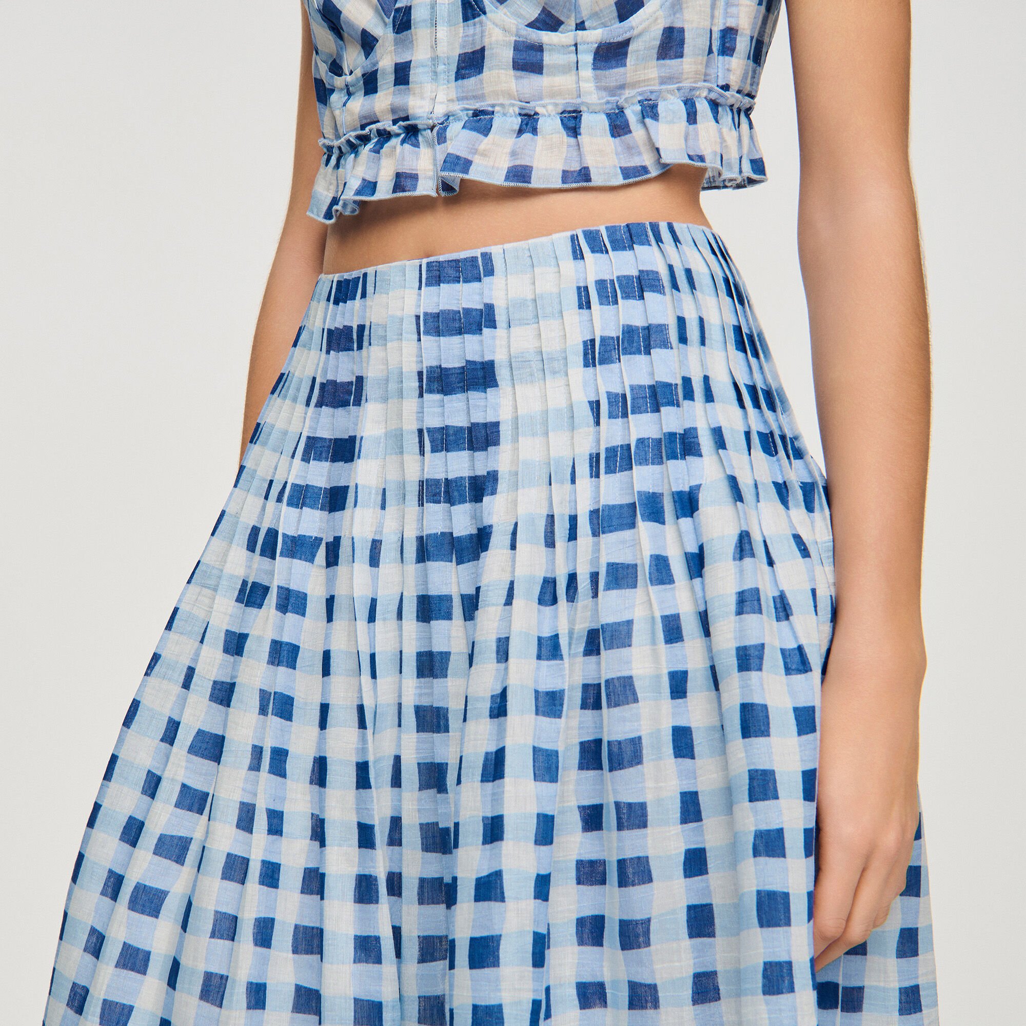 Long gingham linen skirt