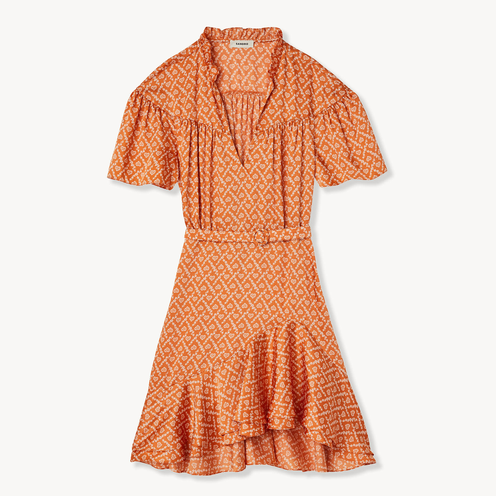 Ruffled dress with small heart print