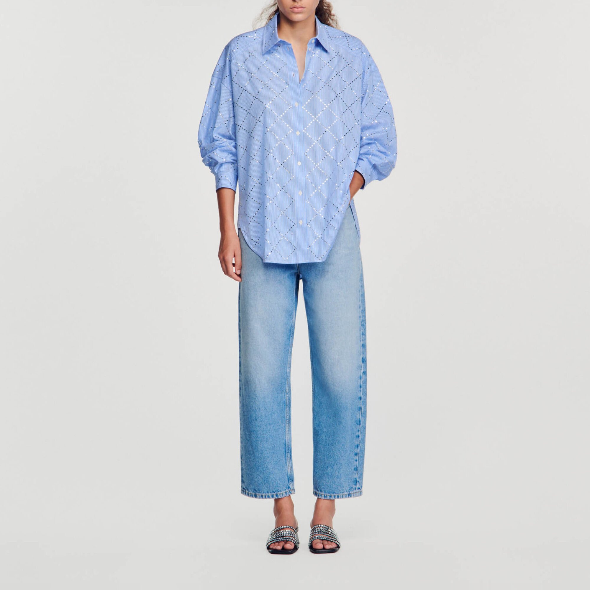Oversized shirt with rhinestones