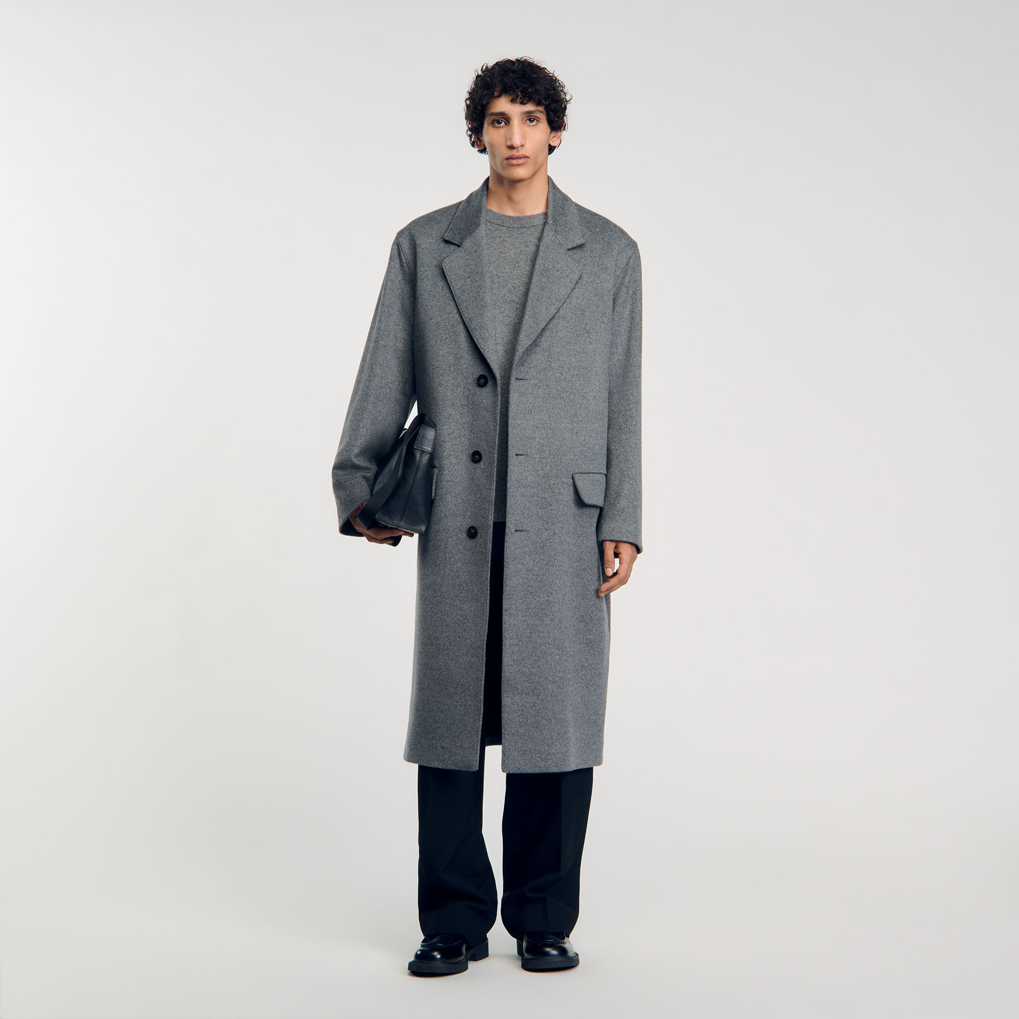 Straight-fit wool broadcloth coat