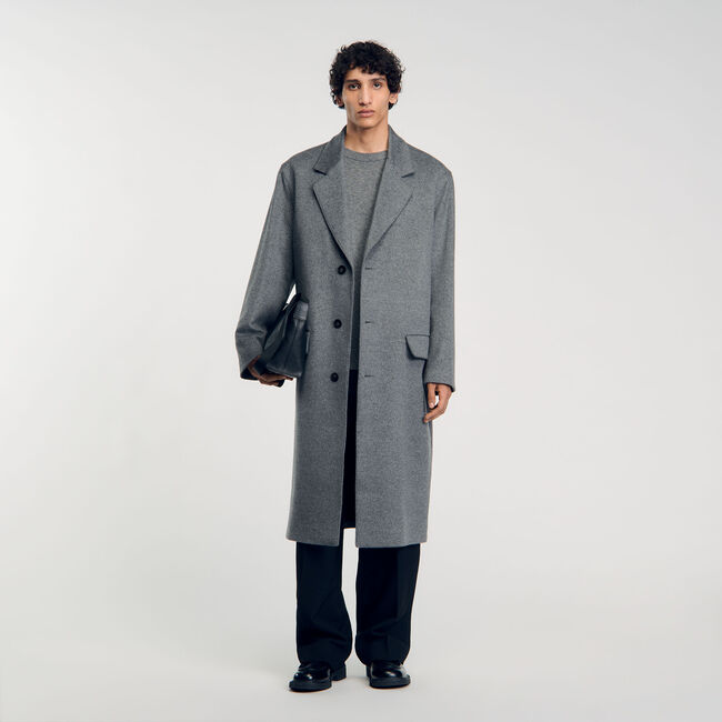 Straight-fit wool broadcloth coat