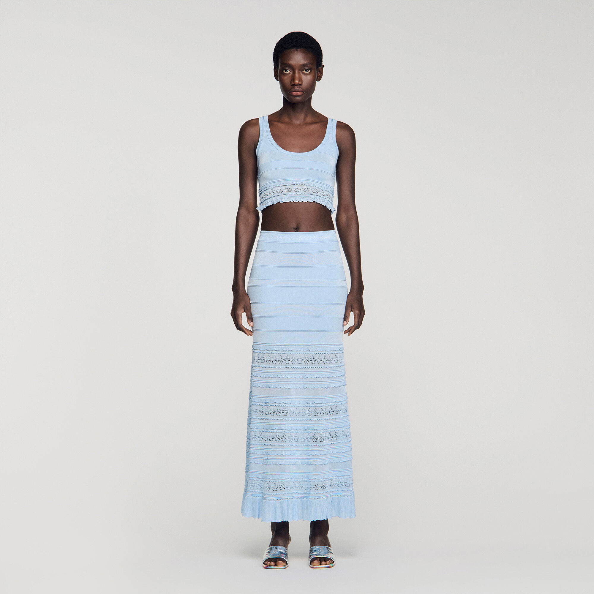 Pointelle knit crop top