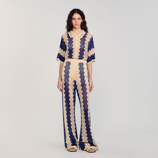 Two-tone open weave trousers