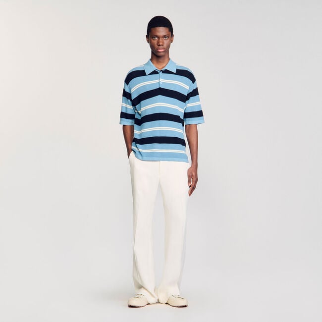 Stripy knit polo shirt