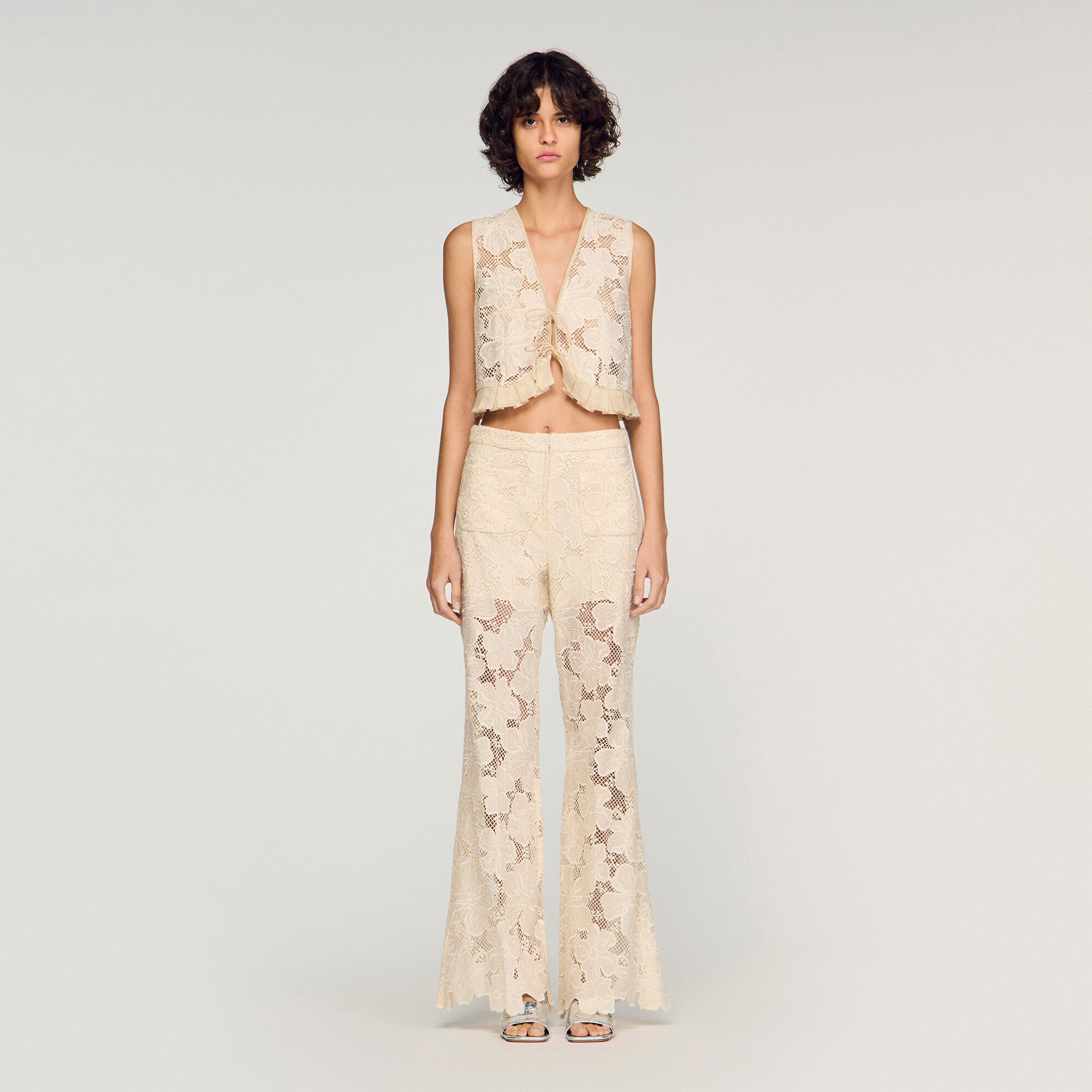 Guipure ruffle crop top