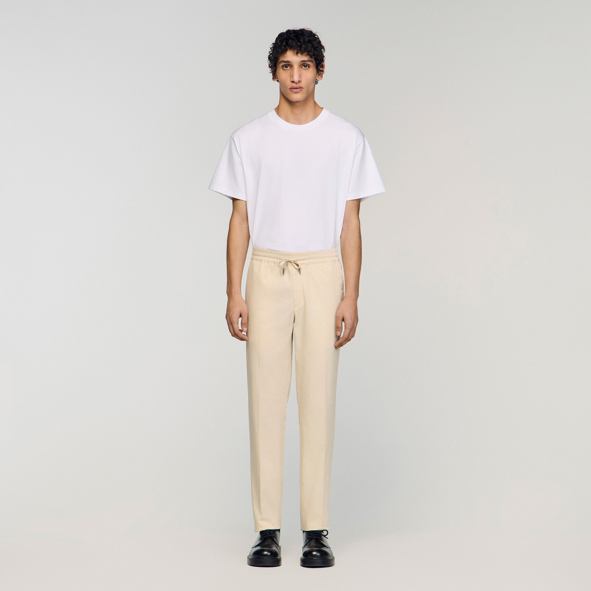 Elasticated straight-leg trousers
