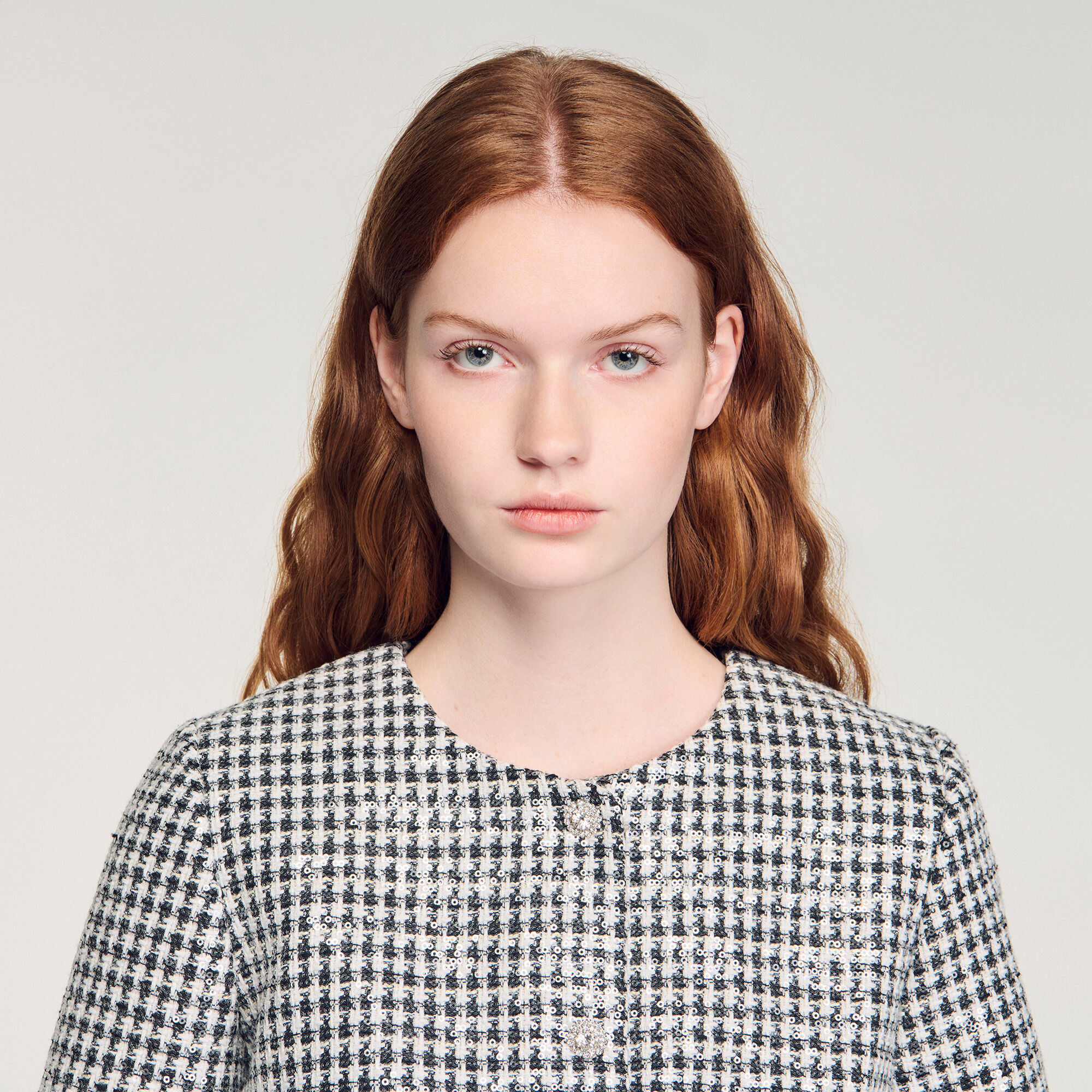 Cropped houndstooth tweed jacket