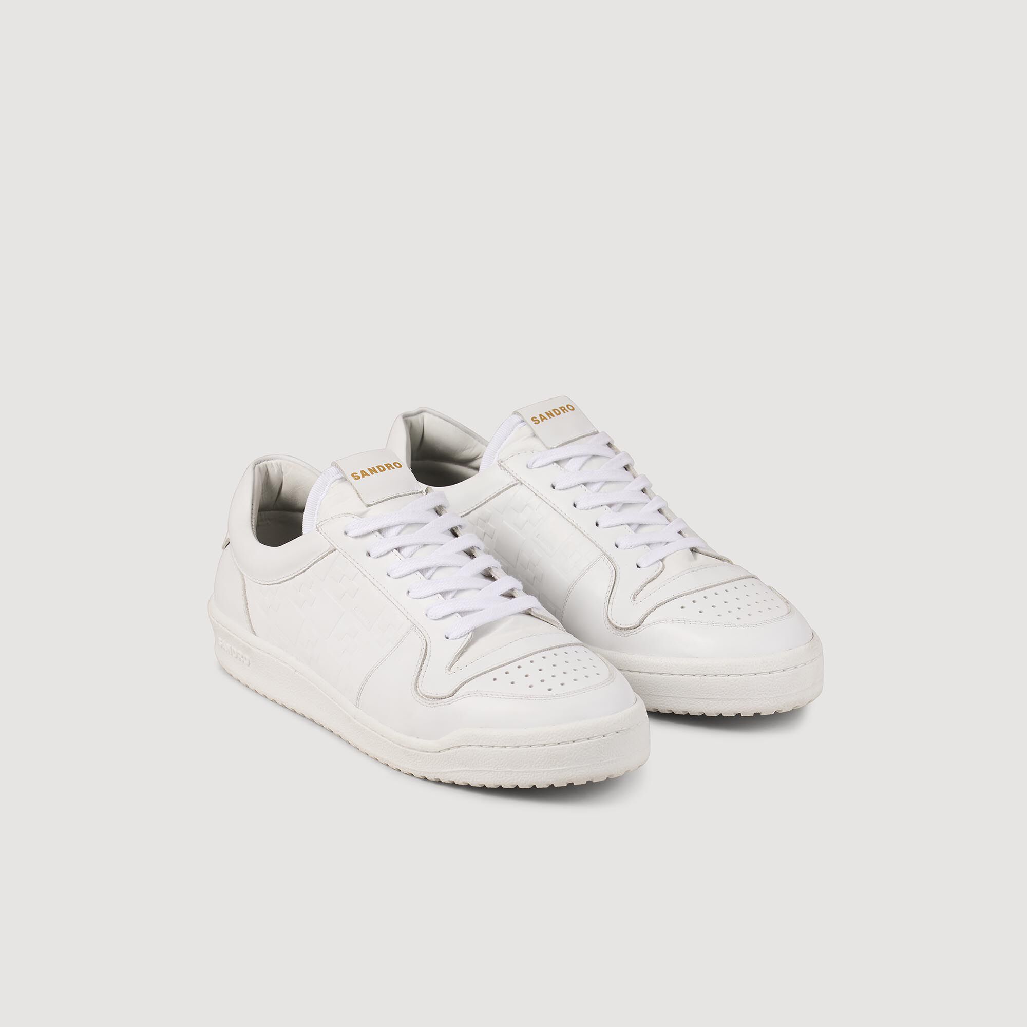 Low top leather trainers white beige for Men Sandro Paris