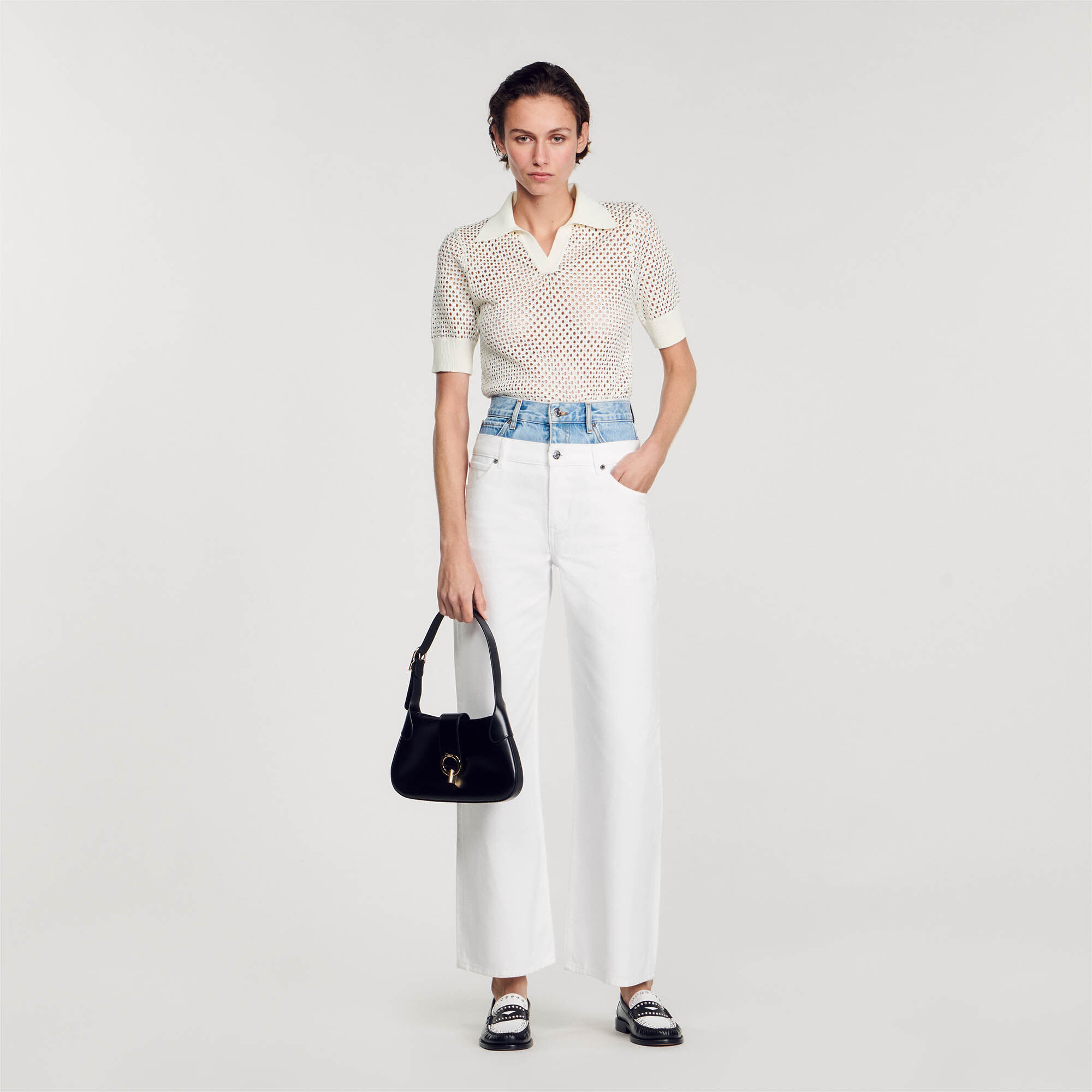 Two tone double waistband jeans