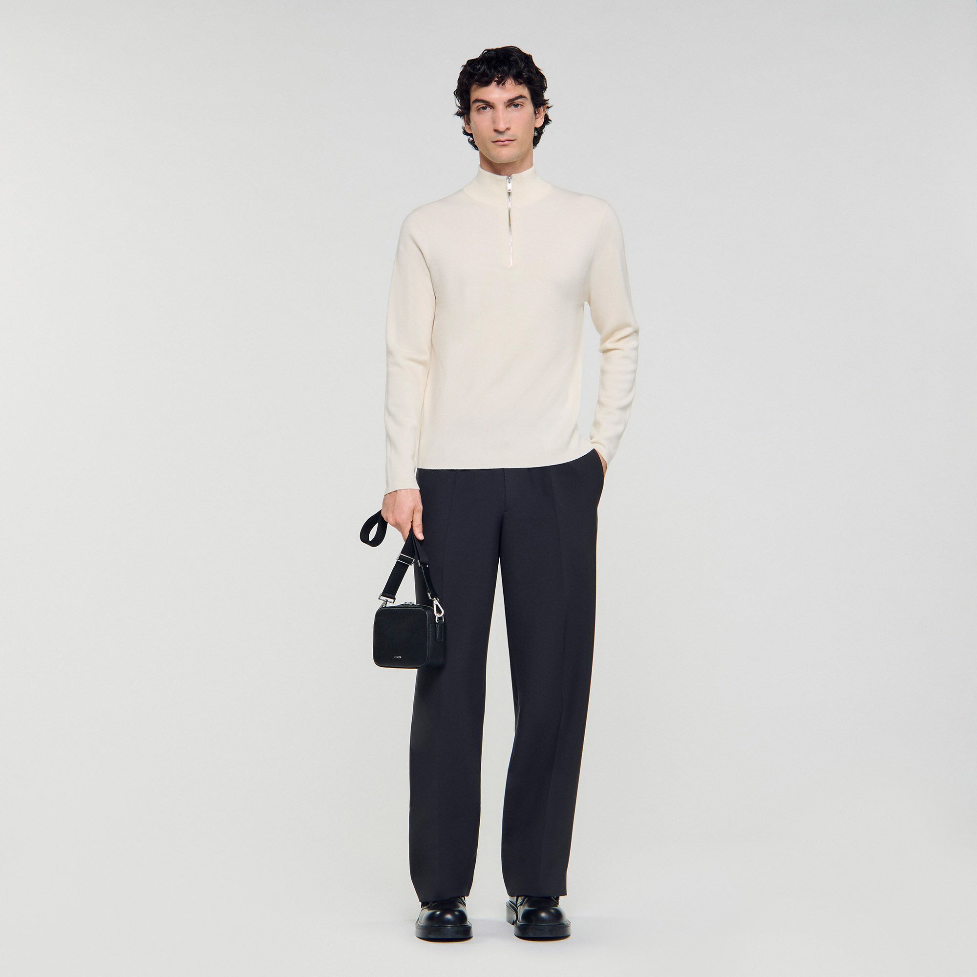 Wool jumper with zip collar