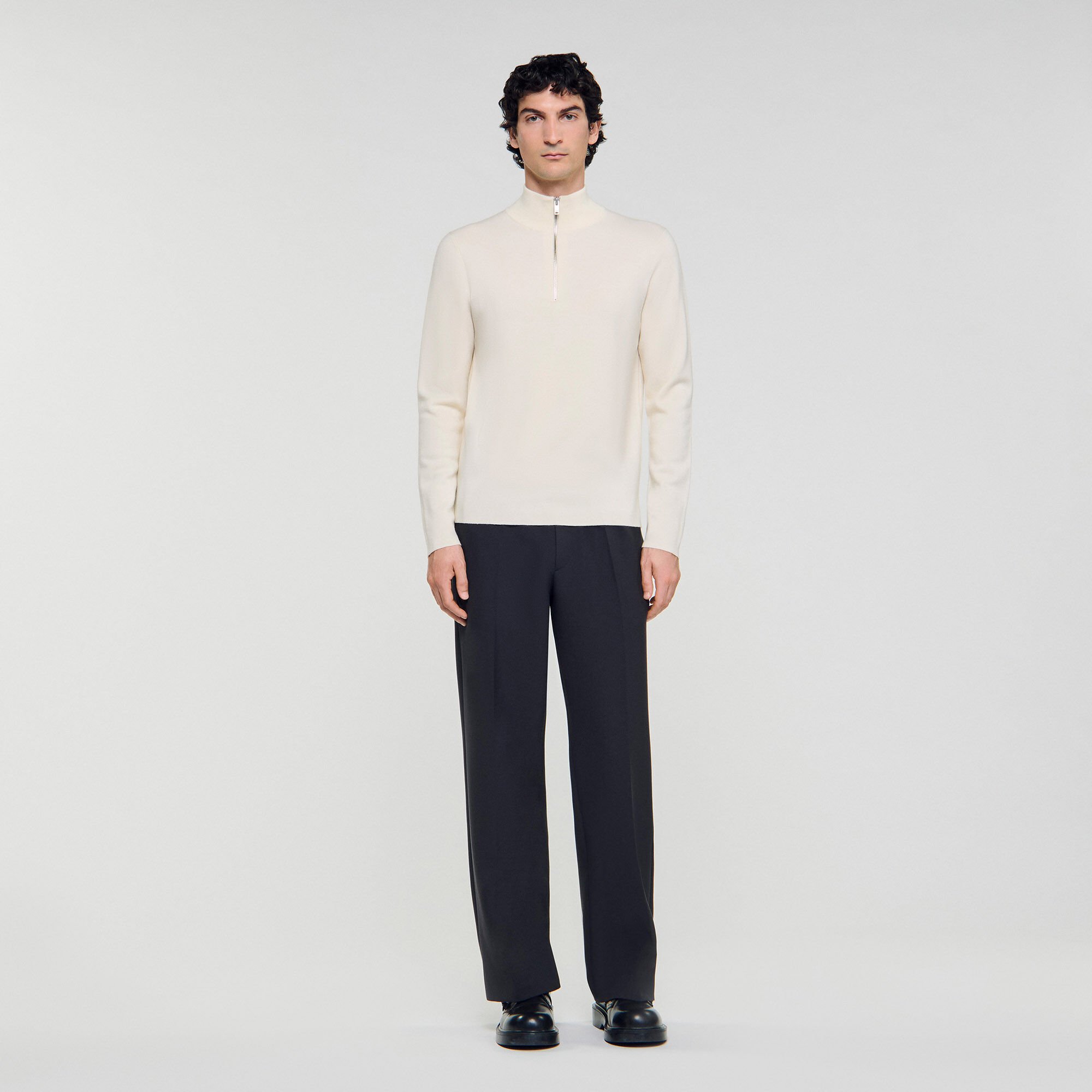 Wool jumper with zip collar
