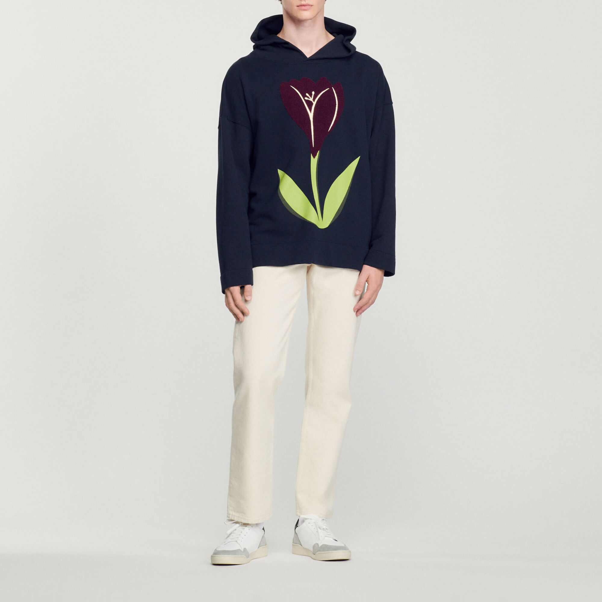 Embroidered tulip hoodie blue for Men Sandro Paris