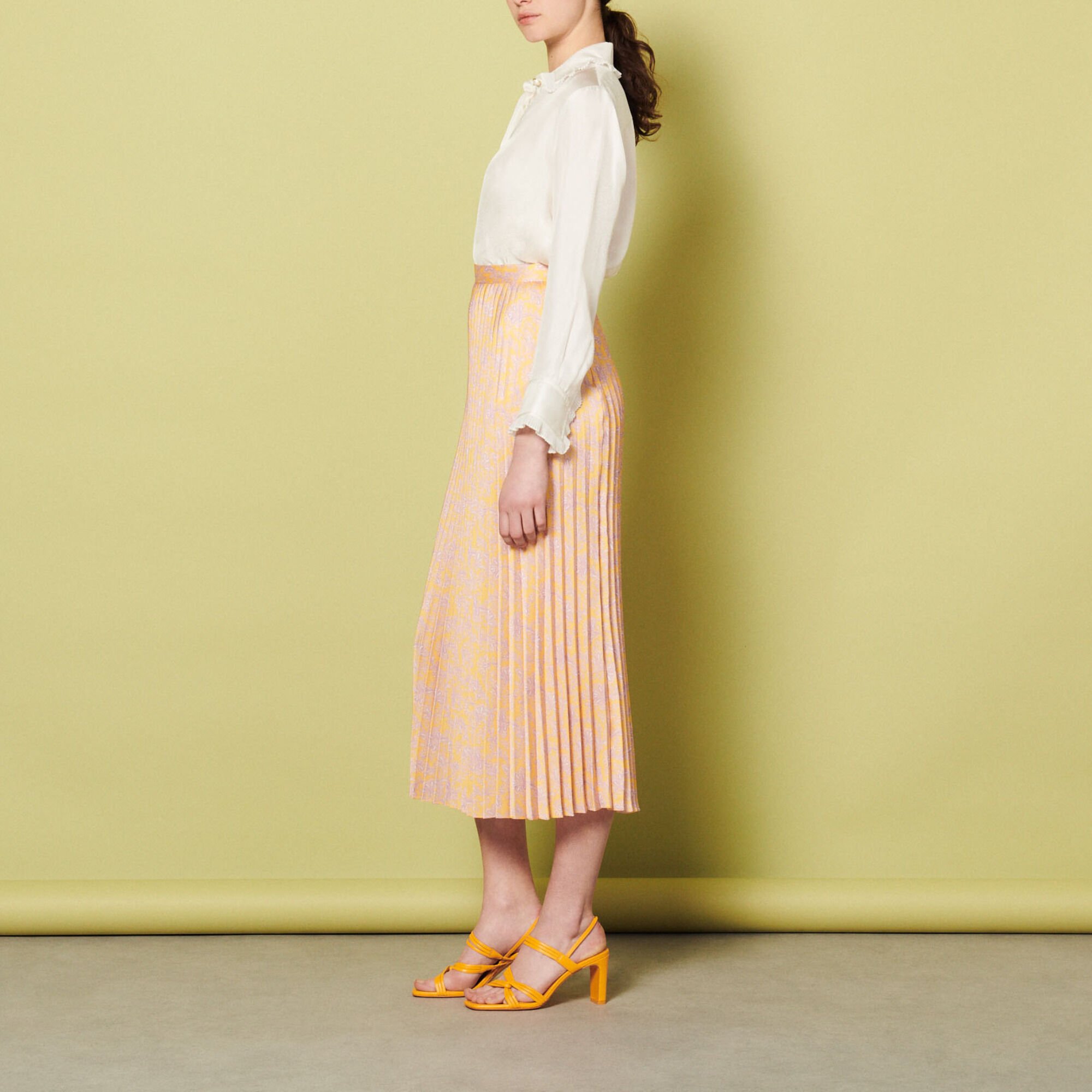 Printed pleated midi skirt