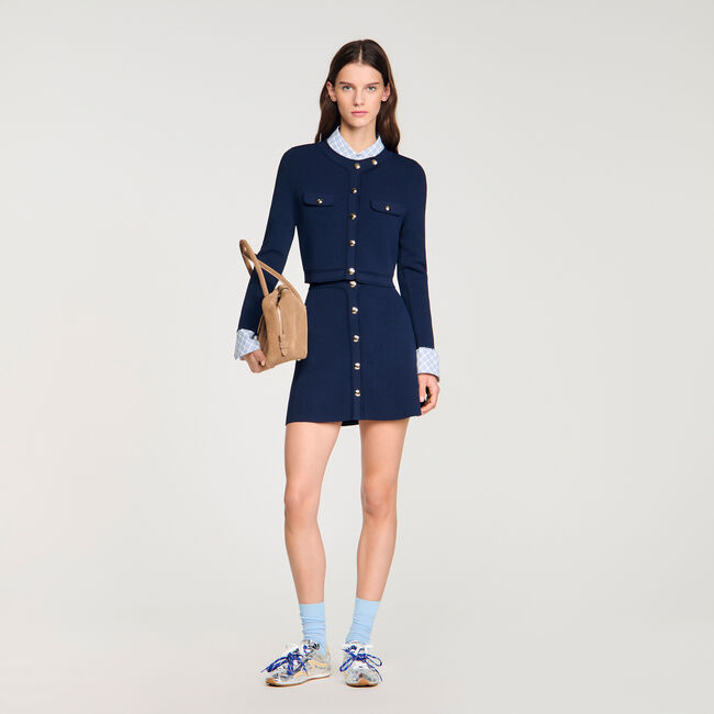 Cropped rib knit cardigan