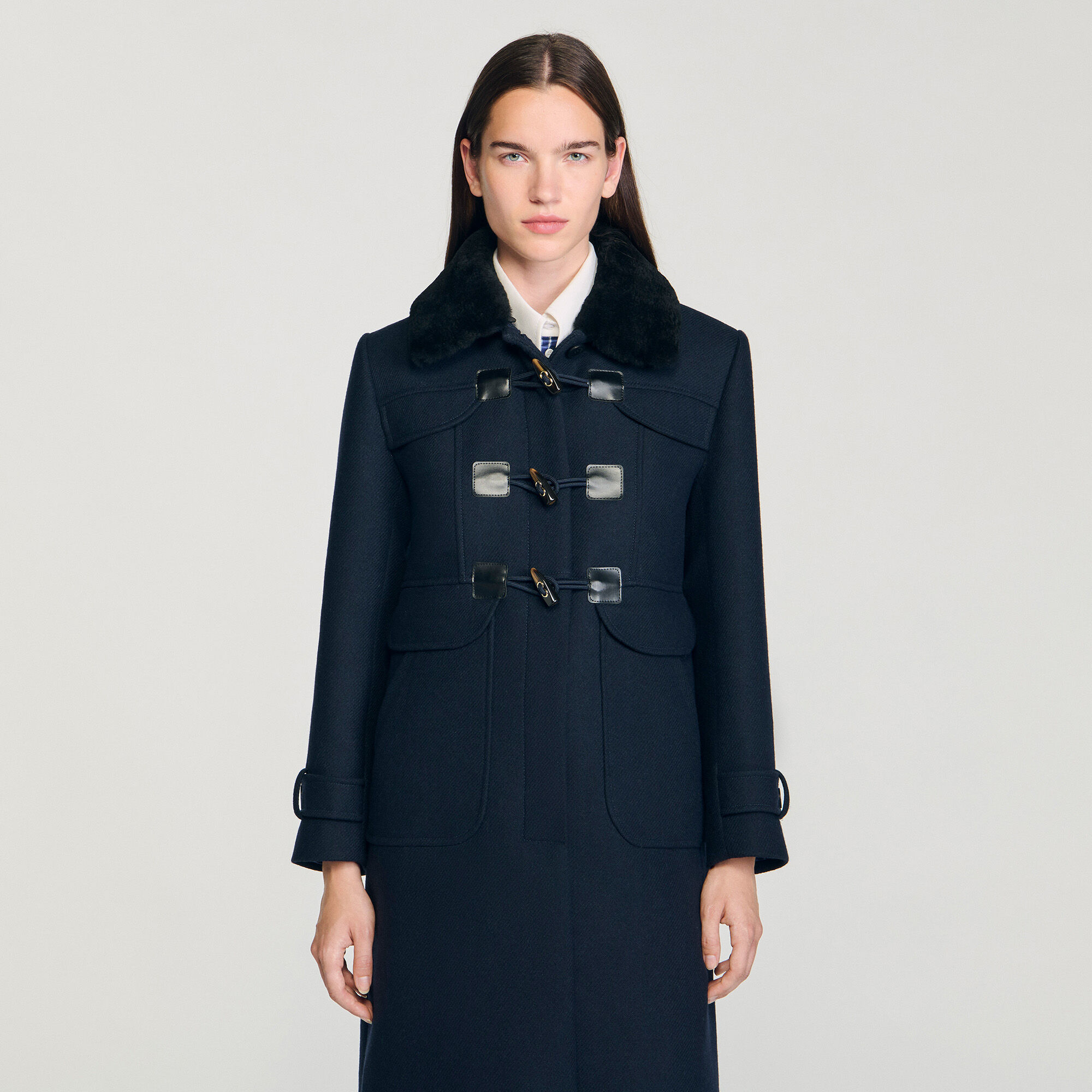 Long coat with velvet collar
