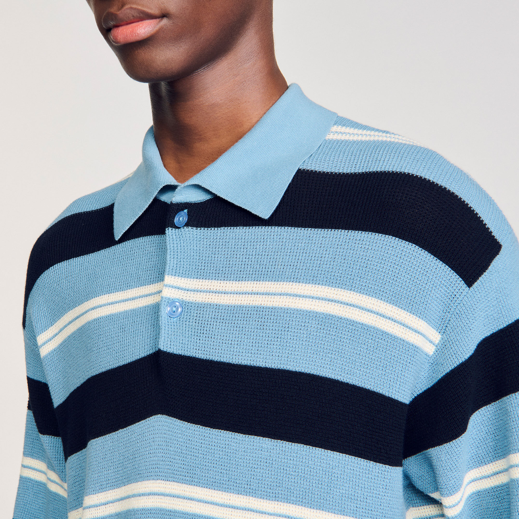 Stripy knit polo shirt