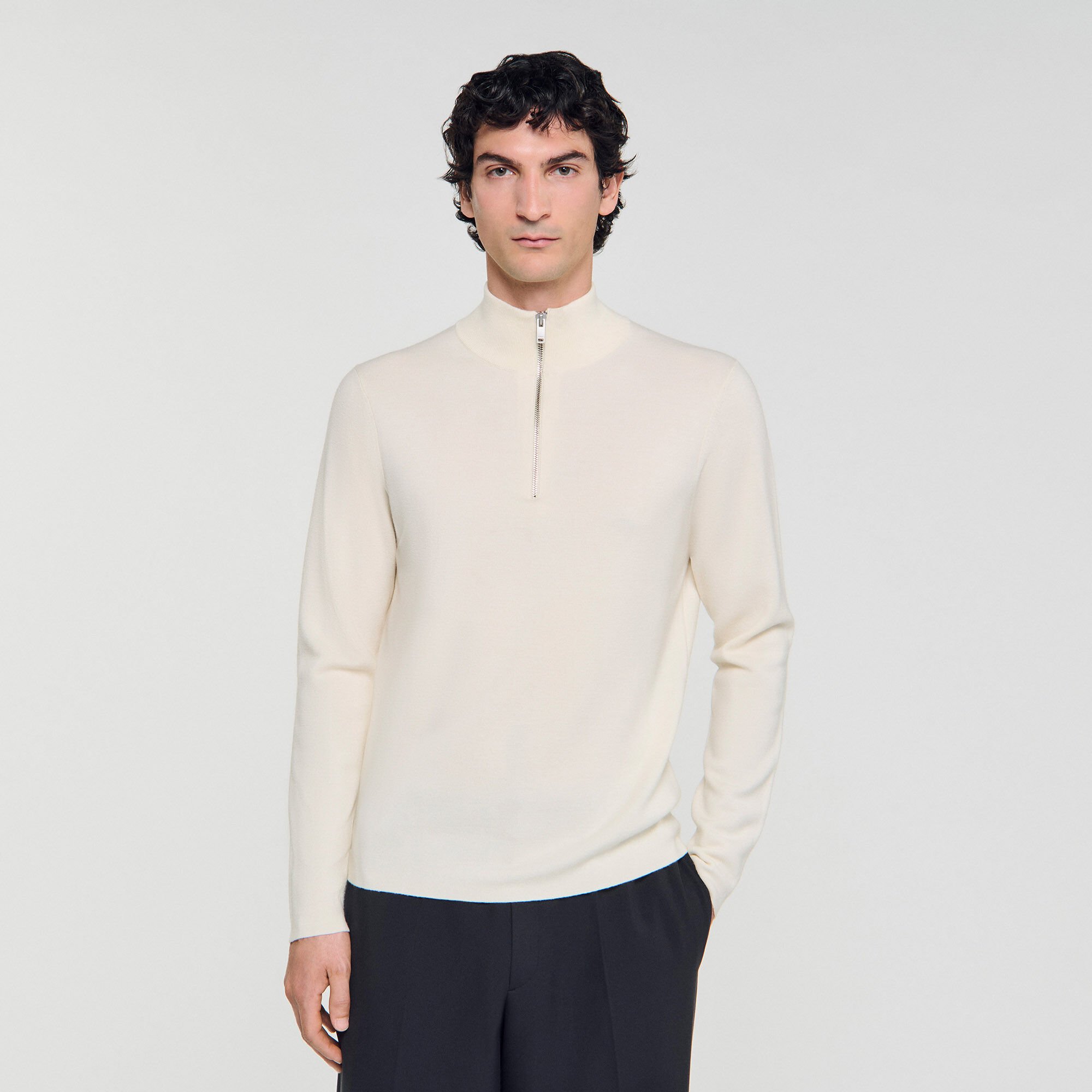 Wool jumper with zip collar