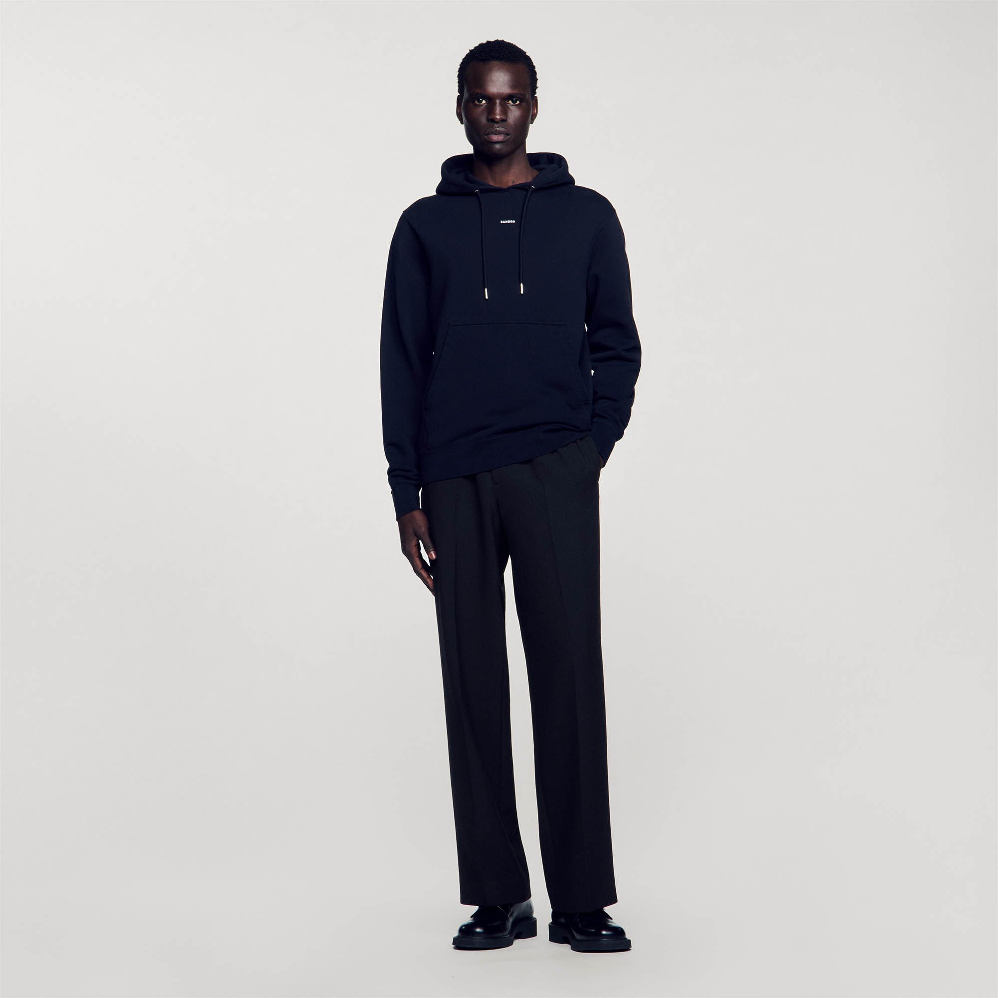 Men s organic cotton embroidered hoodie black gray for Men Sandro Paris