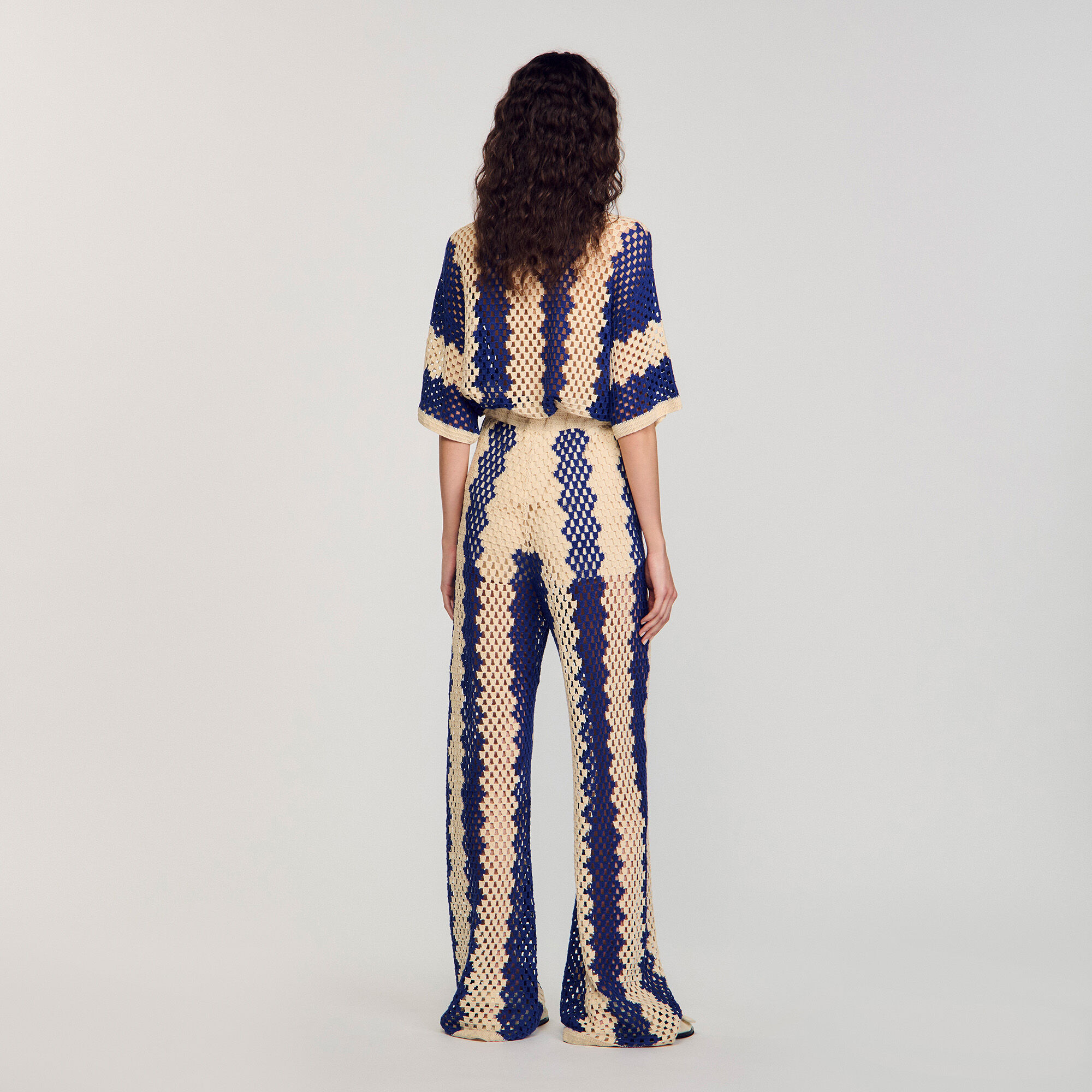 Two-tone open weave trousers