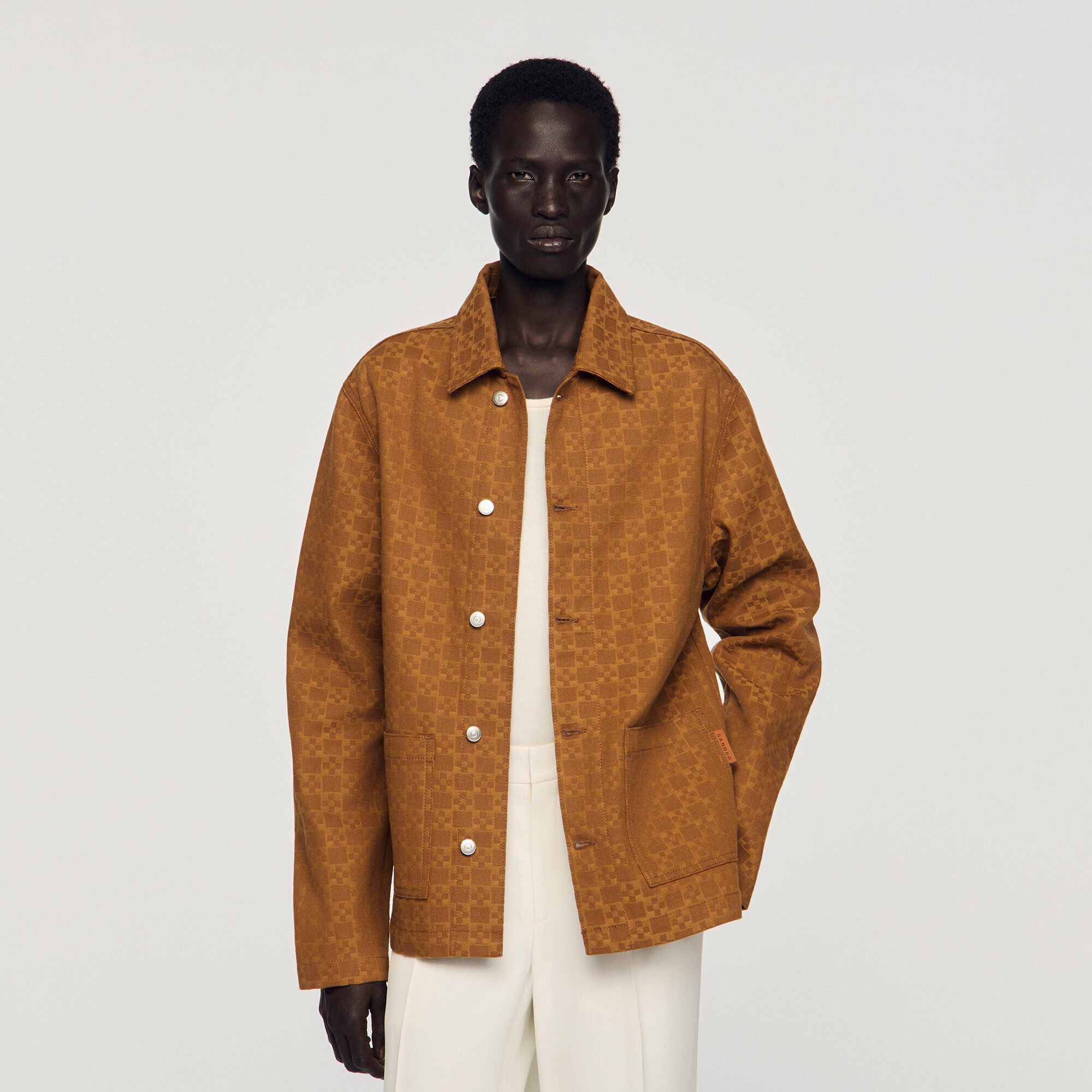 Square Cross denim jacket white / beige for Men | Sandro Paris