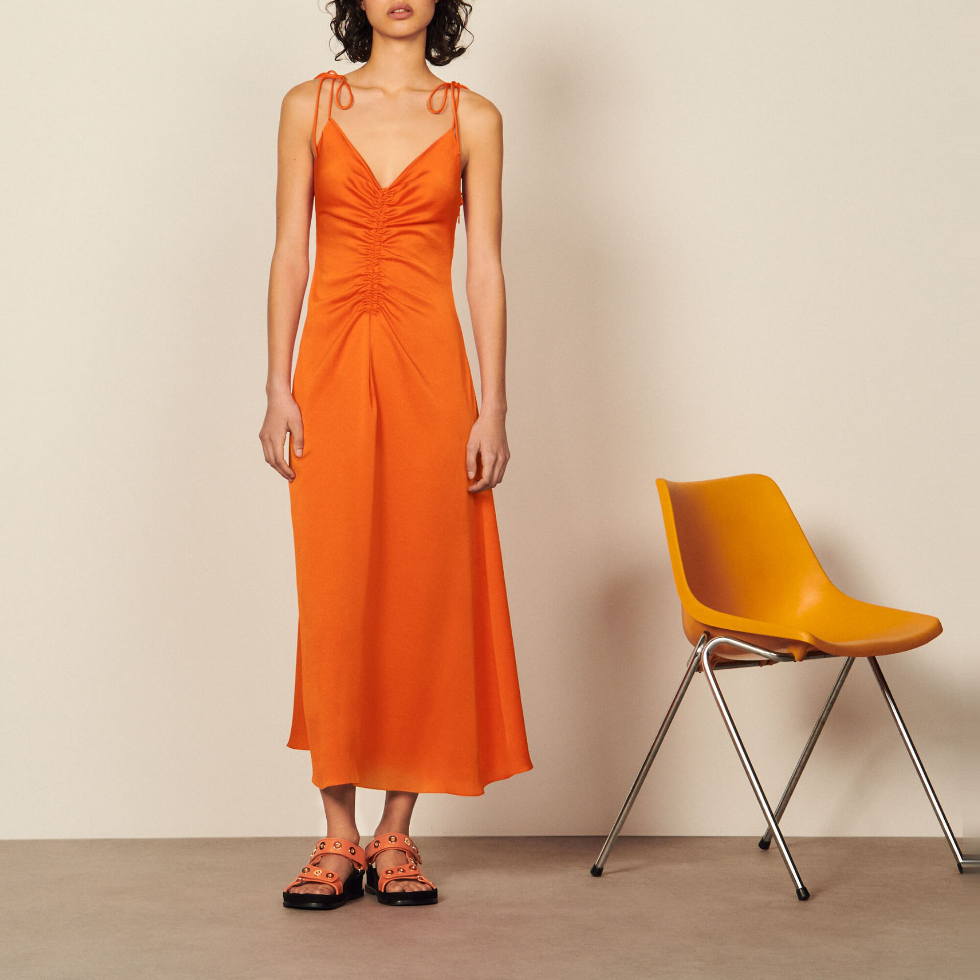 Midi dress with narrow straps