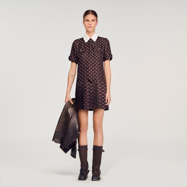 Printed satin-effect short dress