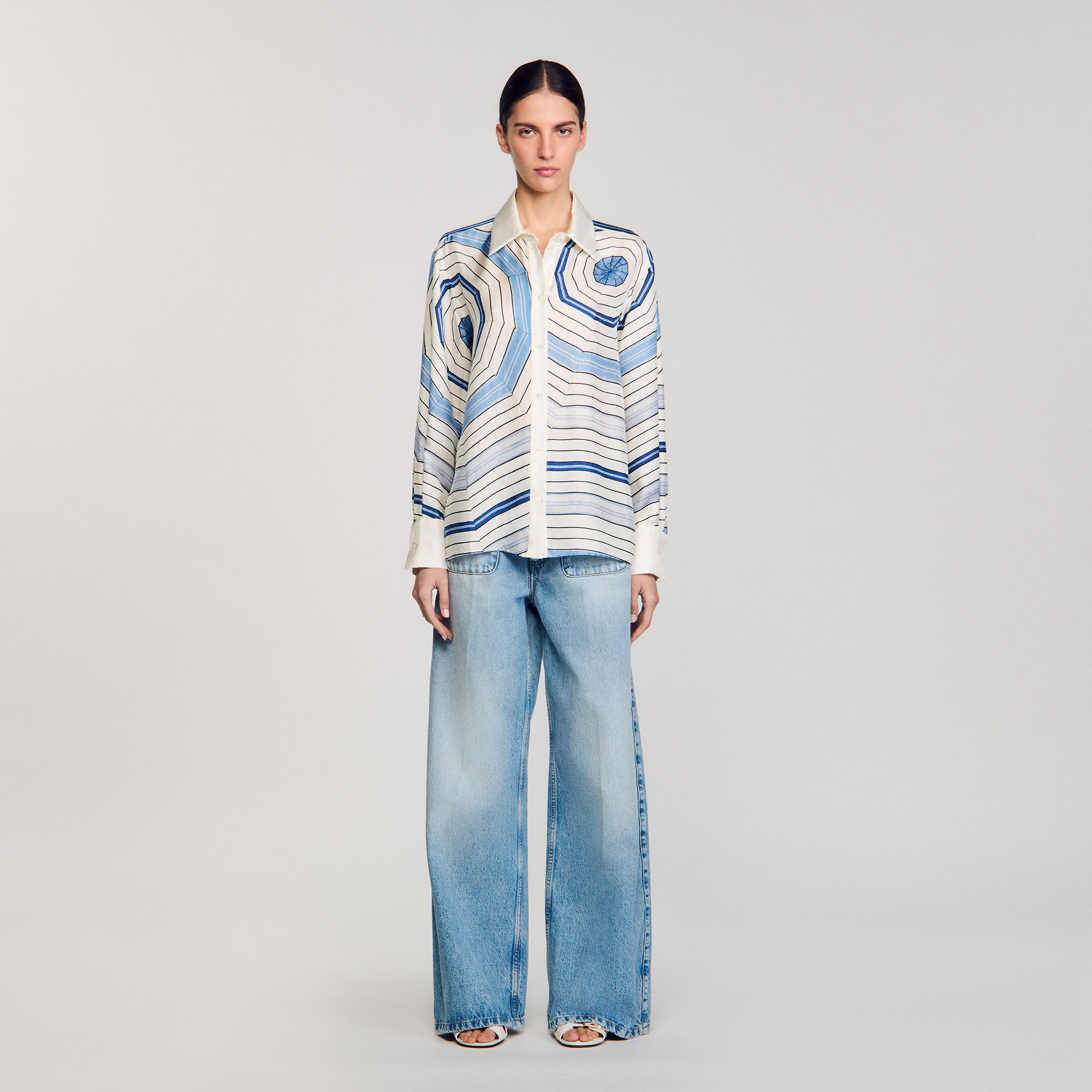 Spiral-motif silk shirt